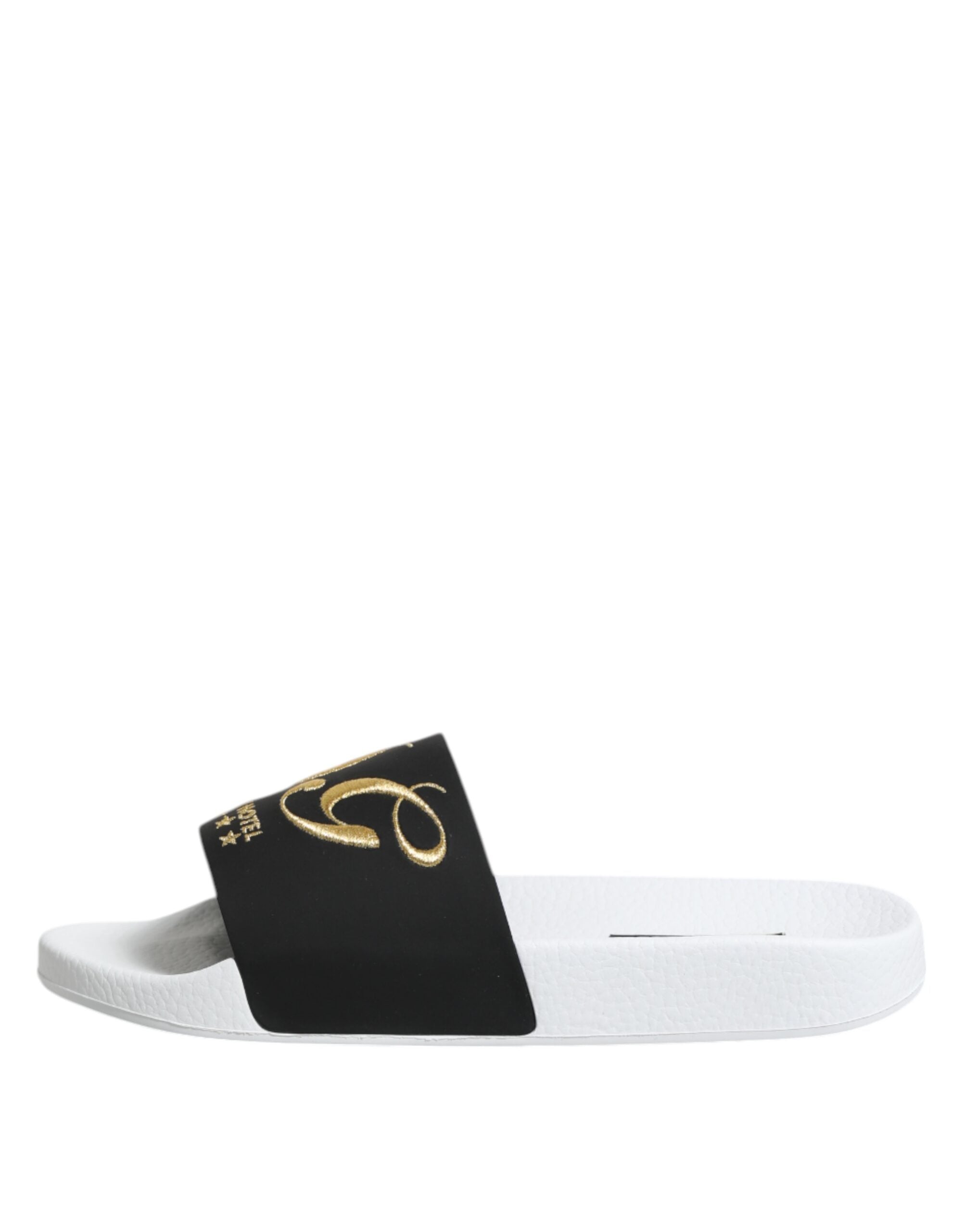Dolce & Gabbana White Black Leather Sandals Beachwear Men's Shoes