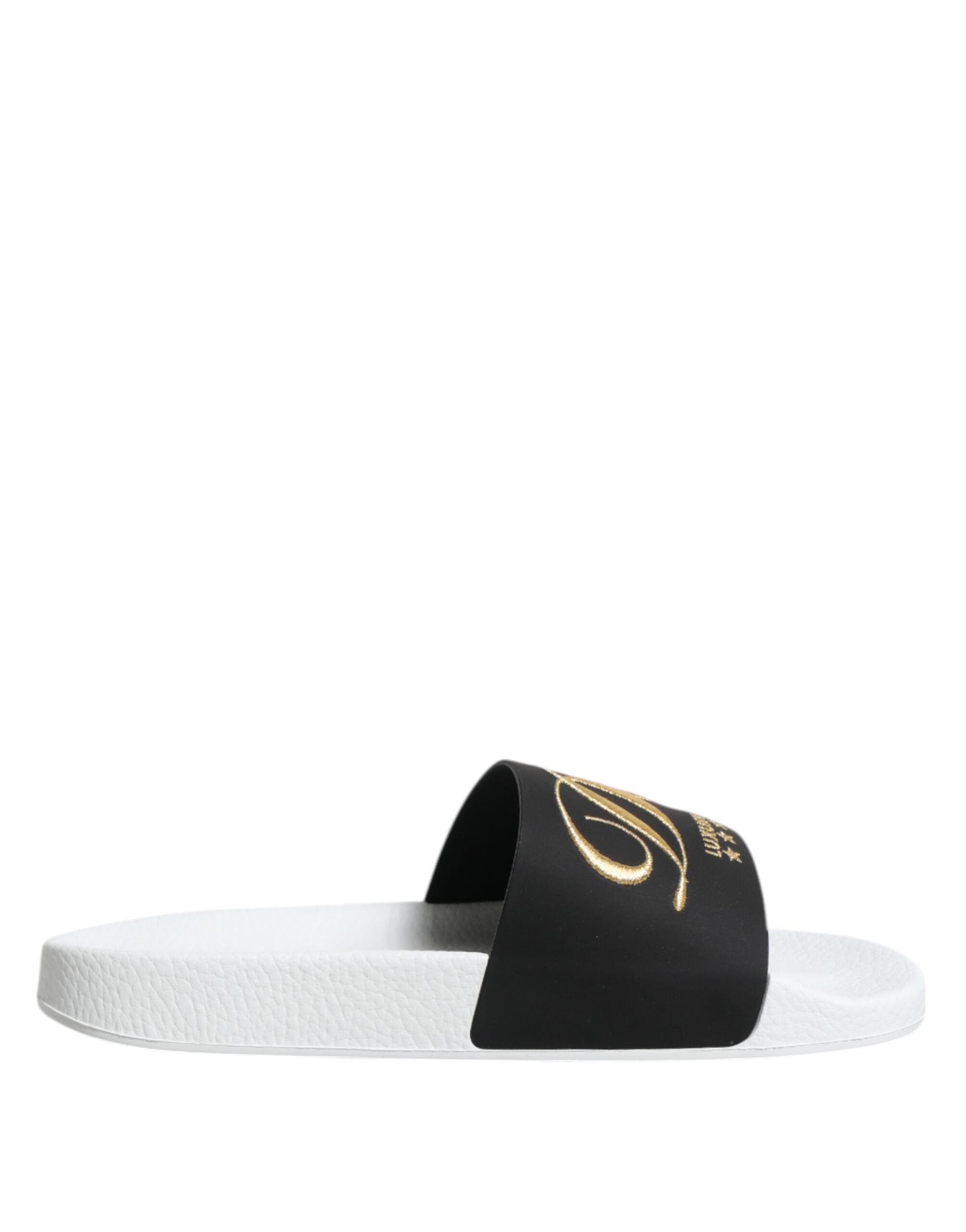 Dolce & Gabbana White Black Leather Sandals Beachwear Men's Shoes