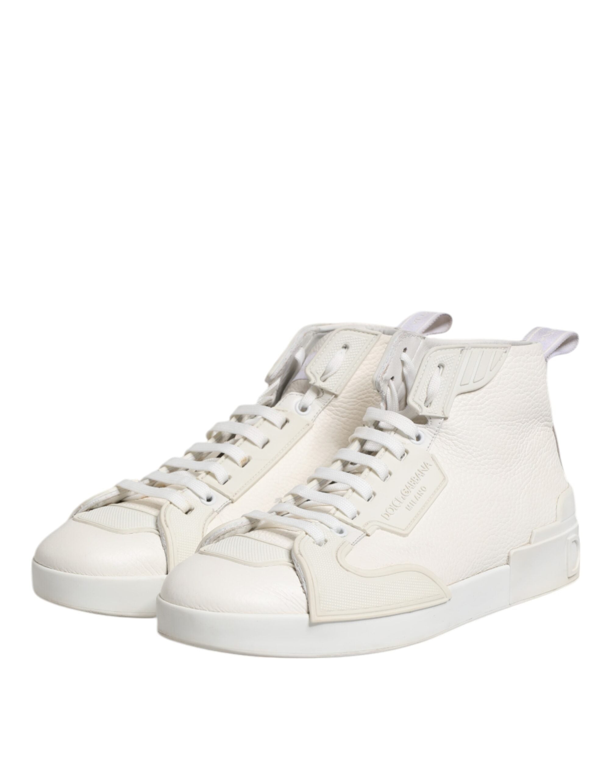 Dolce & Gabbana White Leather Mid Top Sneakers Men's Shoes (Pre-Owned)