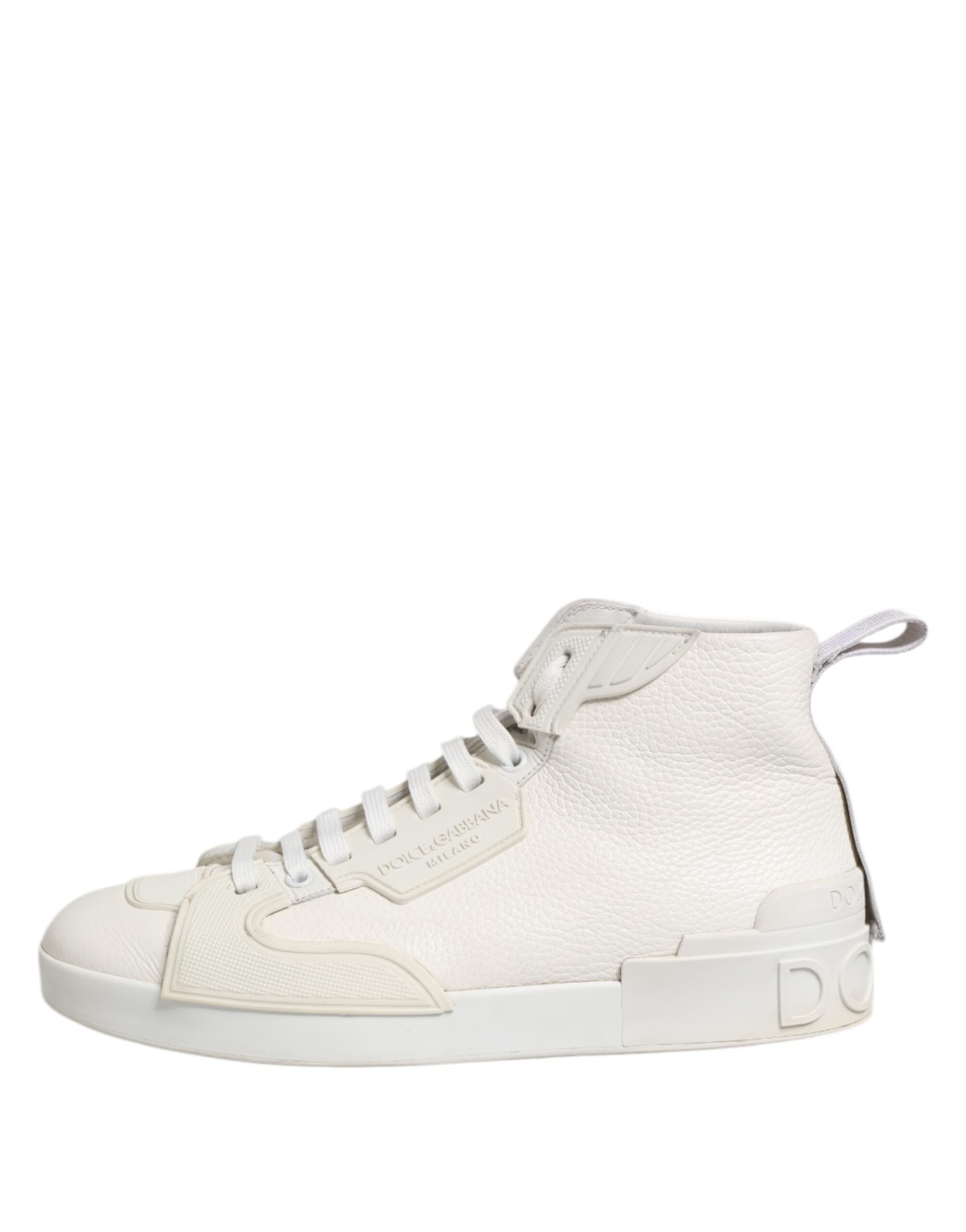 Dolce & Gabbana White Leather Mid Top Sneakers Men's Shoes (Pre-Owned)