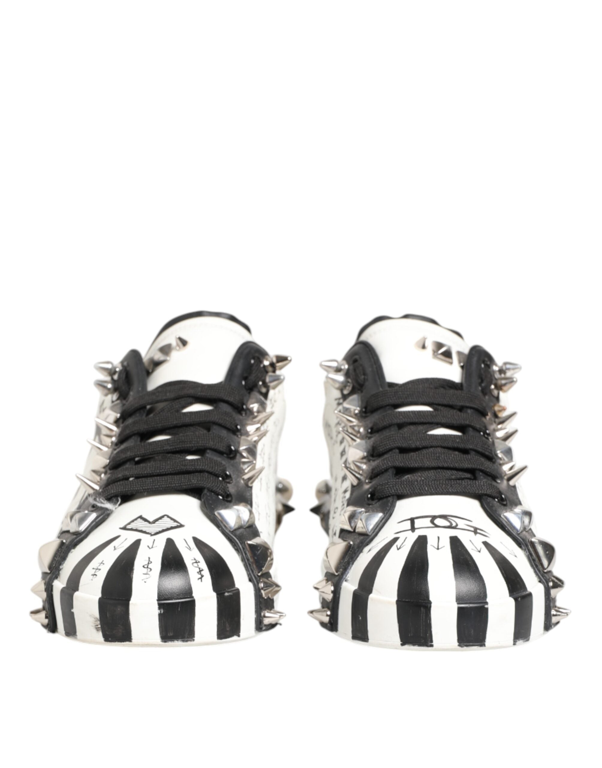 Dolce & Gabbana White Studded Printed Low Top Sneakers Men's Shoes (Pre-Owned)