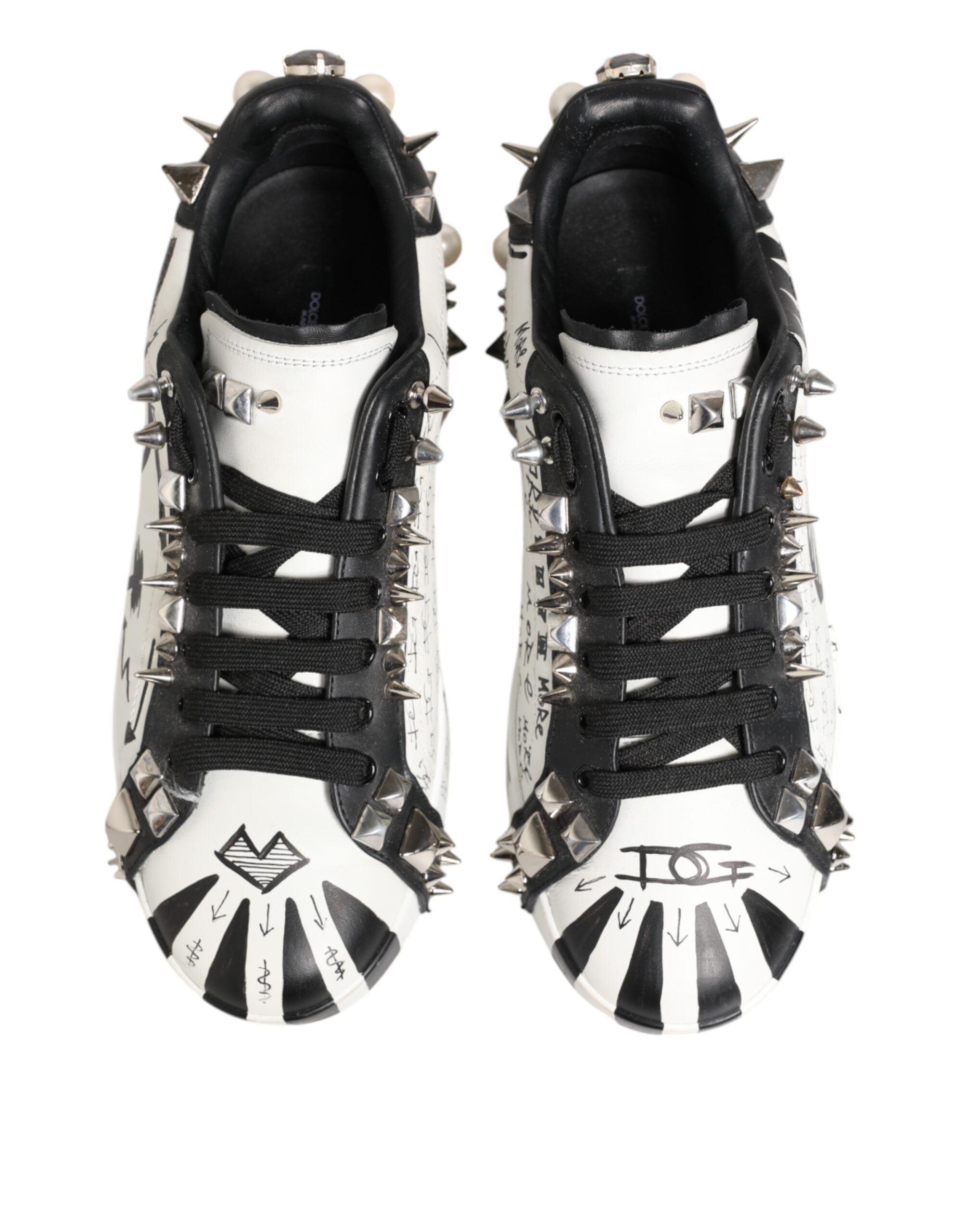Dolce & Gabbana White Studded Printed Low Top Sneakers Men's Shoes (Pre-Owned)