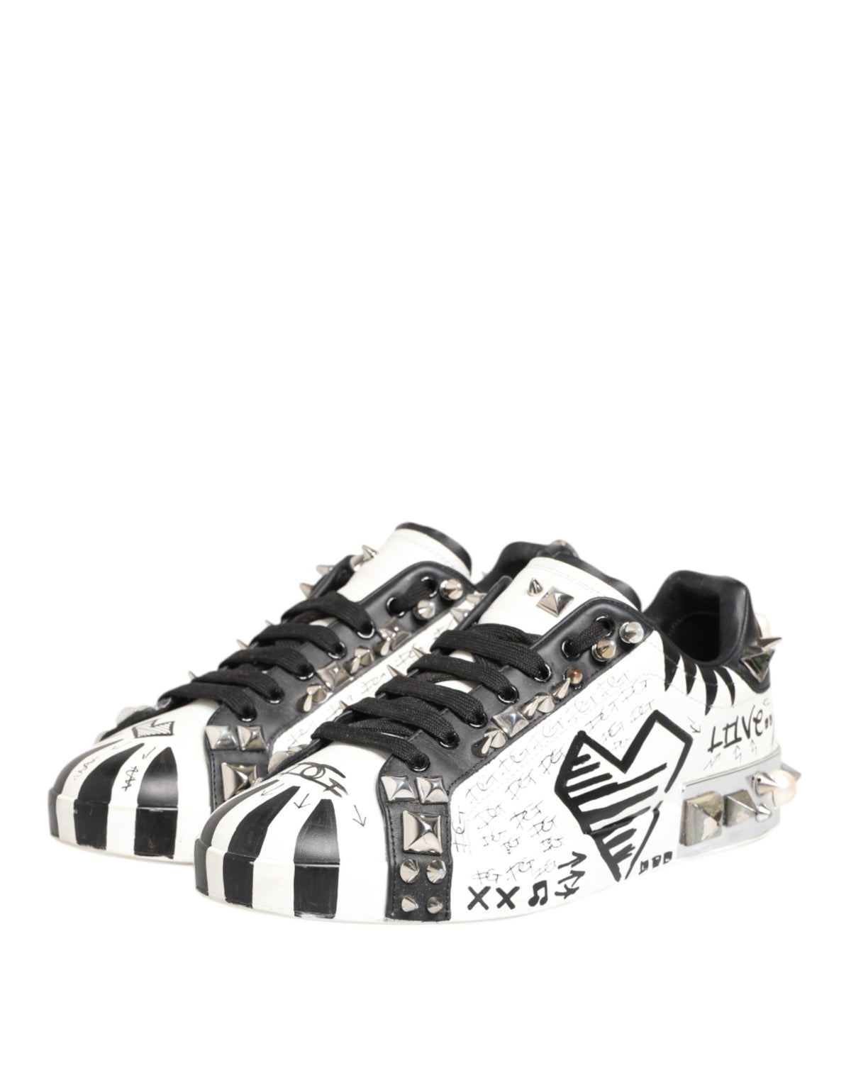 Dolce & Gabbana White Studded Printed Low Top Sneakers Men's Shoes (Pre-Owned)