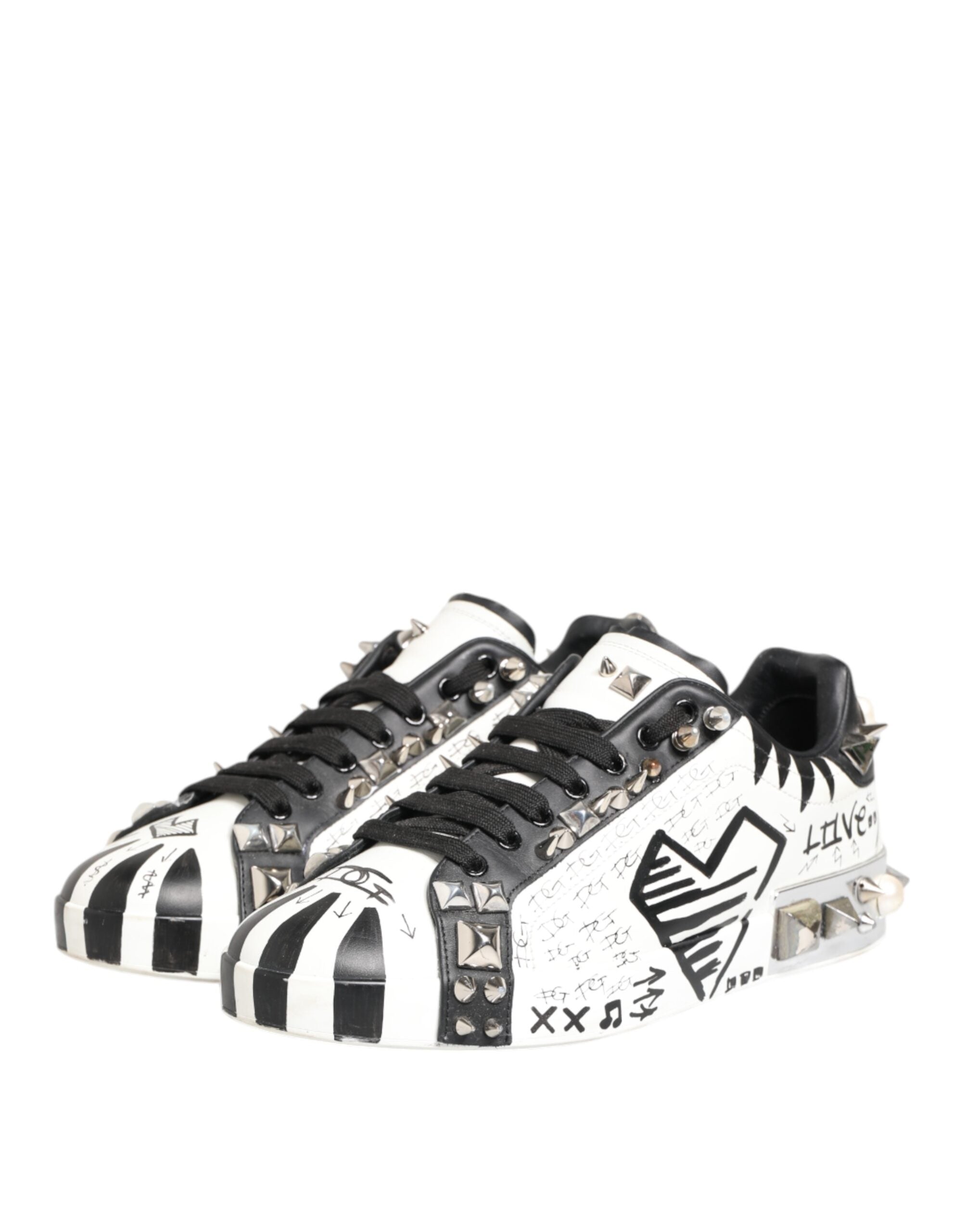 Dolce & Gabbana White Studded Printed Low Top Sneakers Men's Shoes (Pre-Owned)