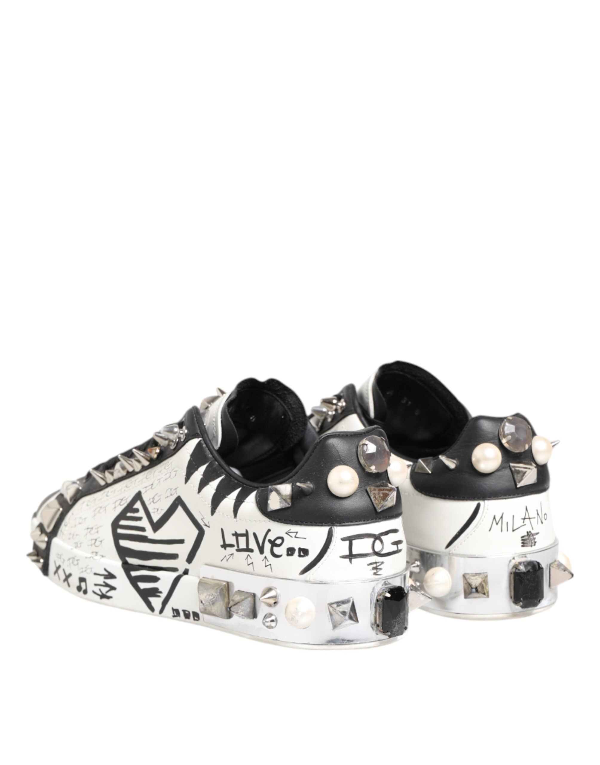 Dolce & Gabbana White Studded Printed Low Top Sneakers Men's Shoes (Pre-Owned)