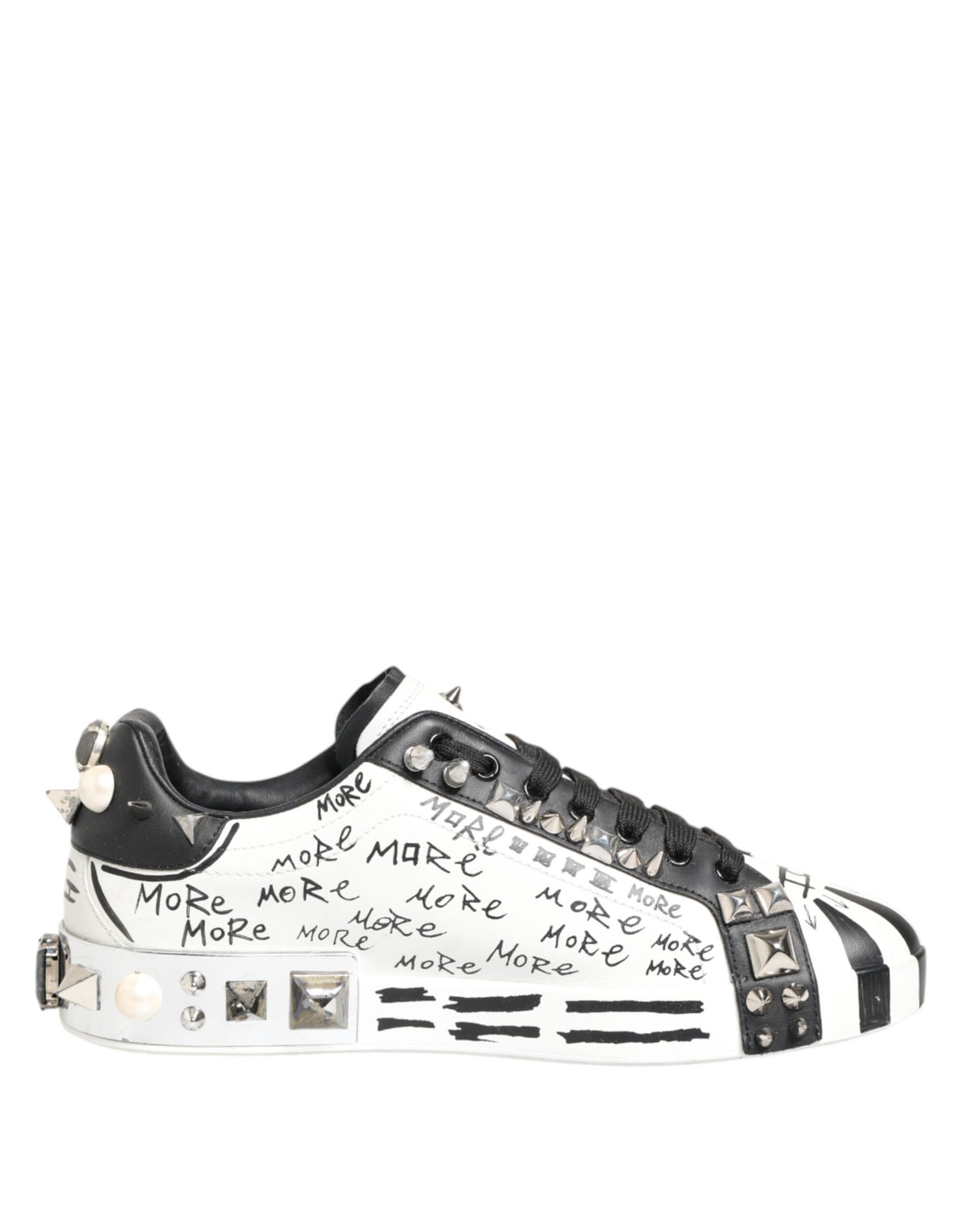 Dolce & Gabbana White Studded Printed Low Top Sneakers Men's Shoes (Pre-Owned)