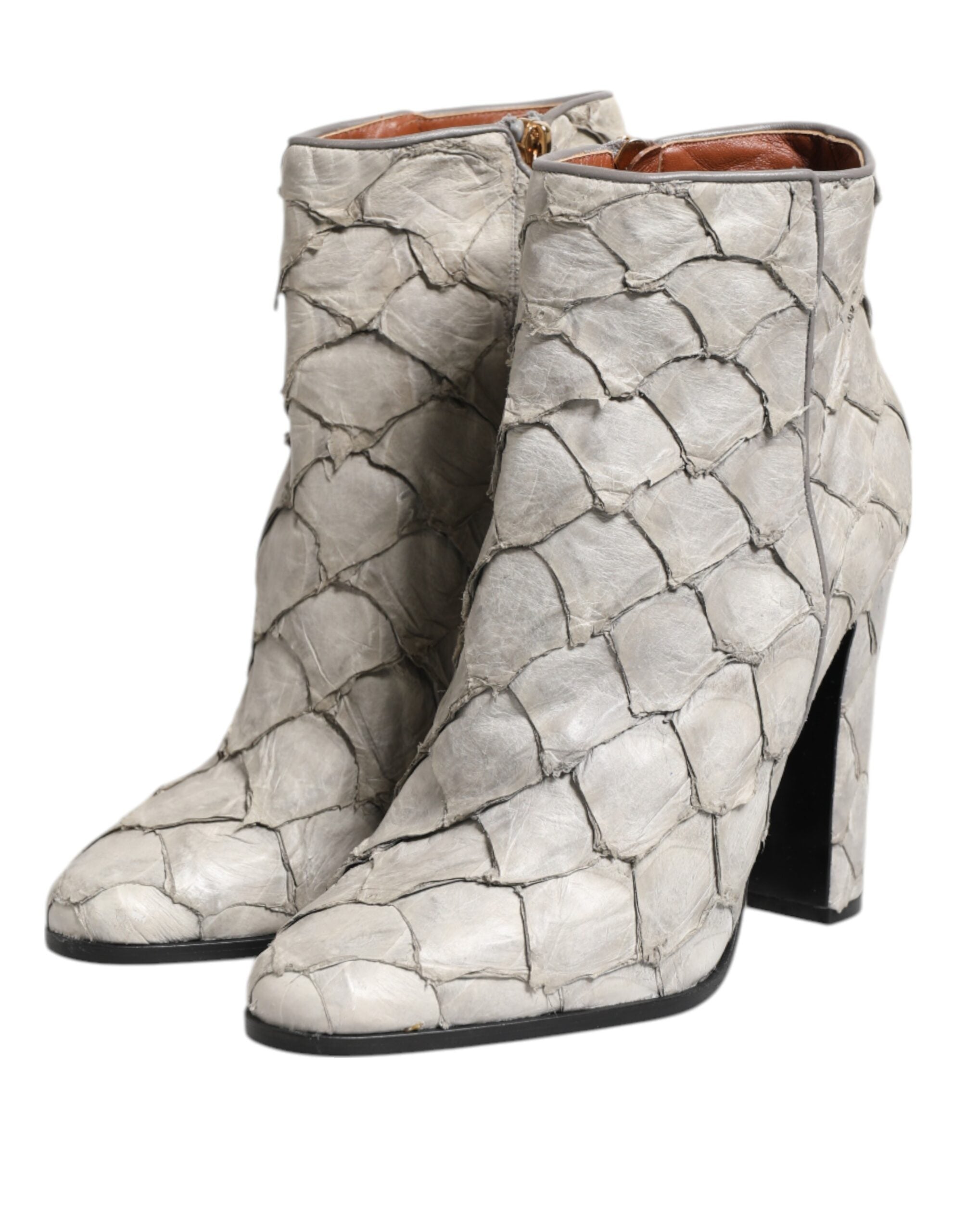 Dolce & Gabbana Off White Leather Heels Ankle Boots Women's Shoes