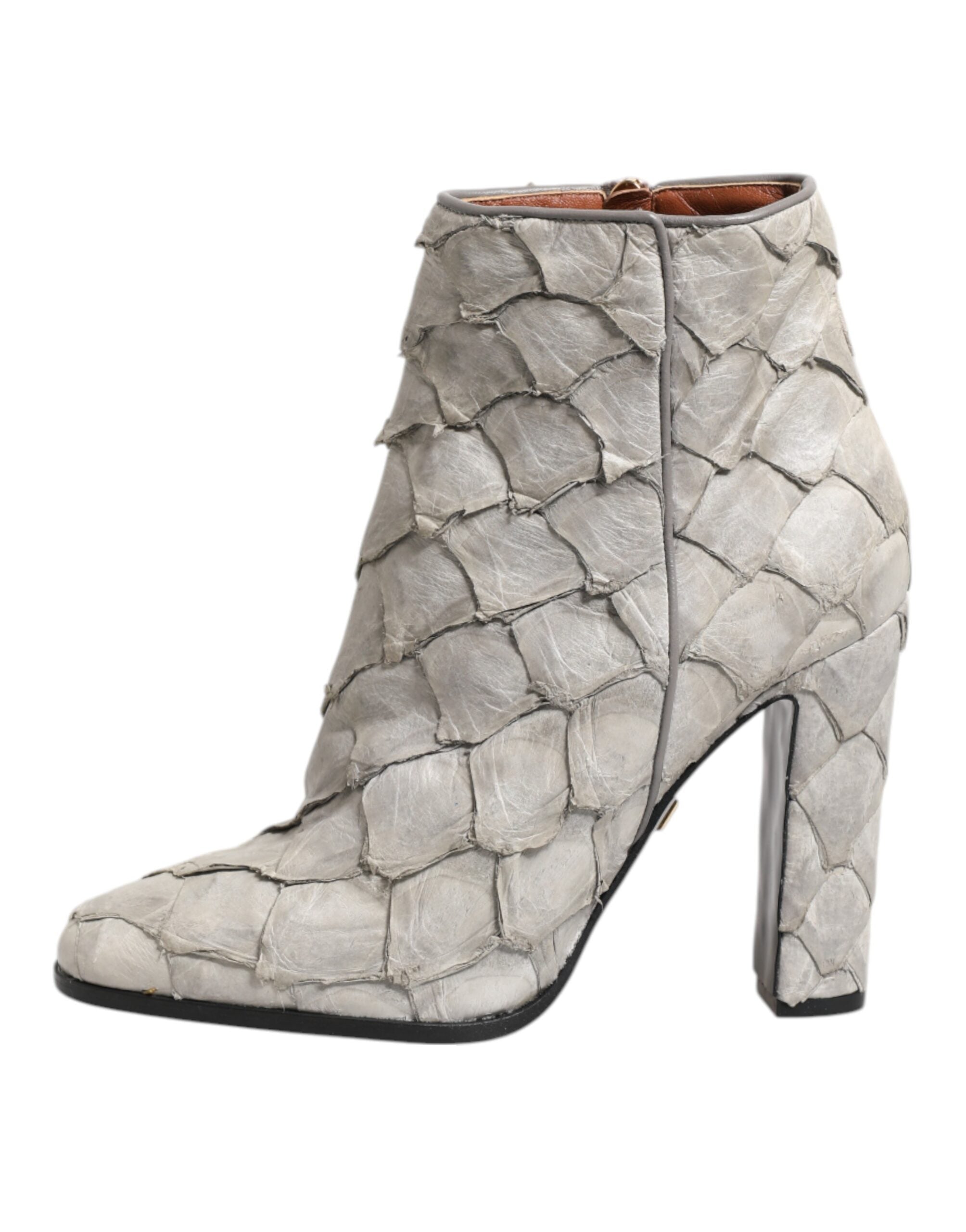 Dolce & Gabbana Off White Leather Heels Ankle Boots Women's Shoes