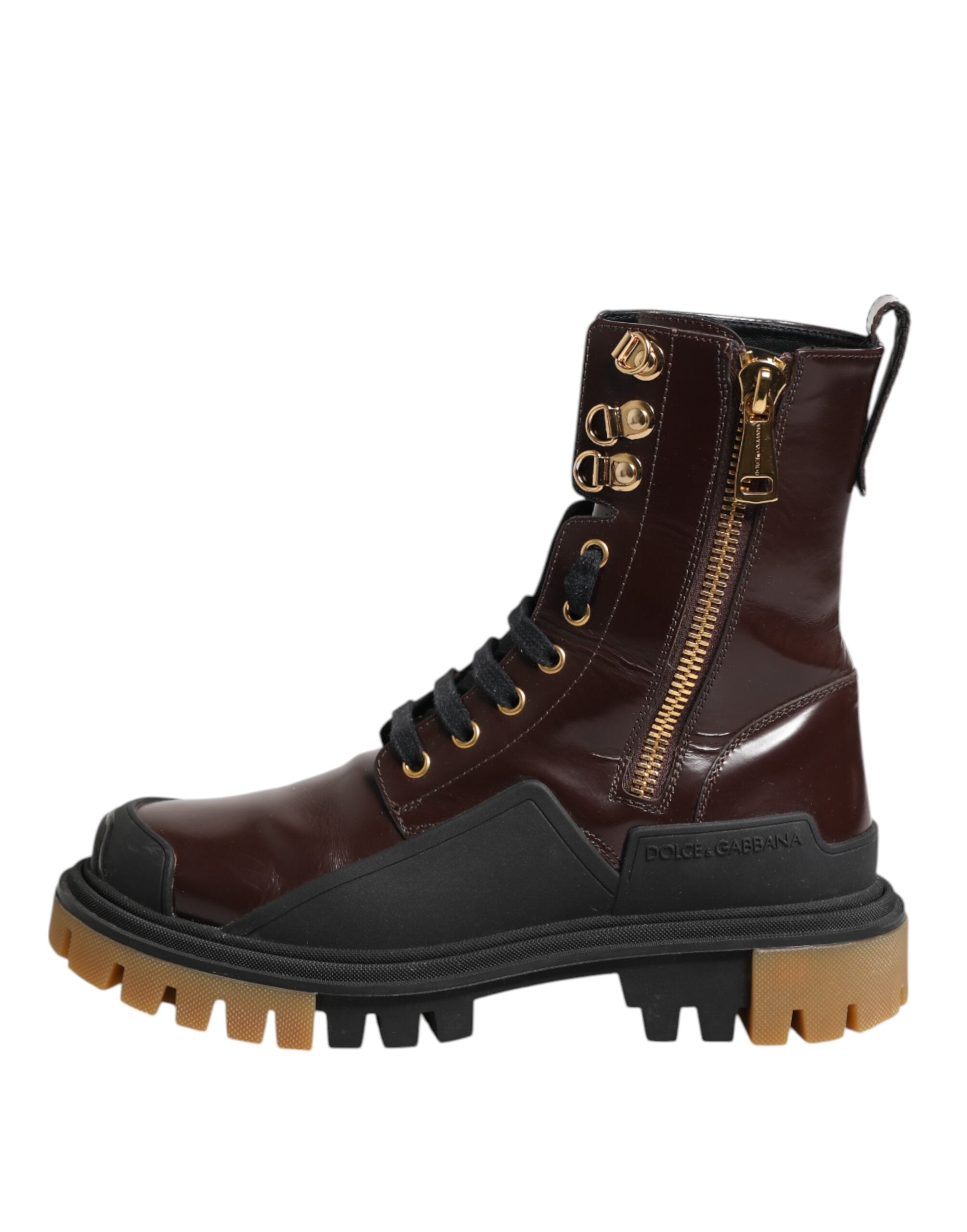 Dolce & Gabbana Maroon Leather Mid Calf Biker Boots Women's Shoes (Pre-Owned)