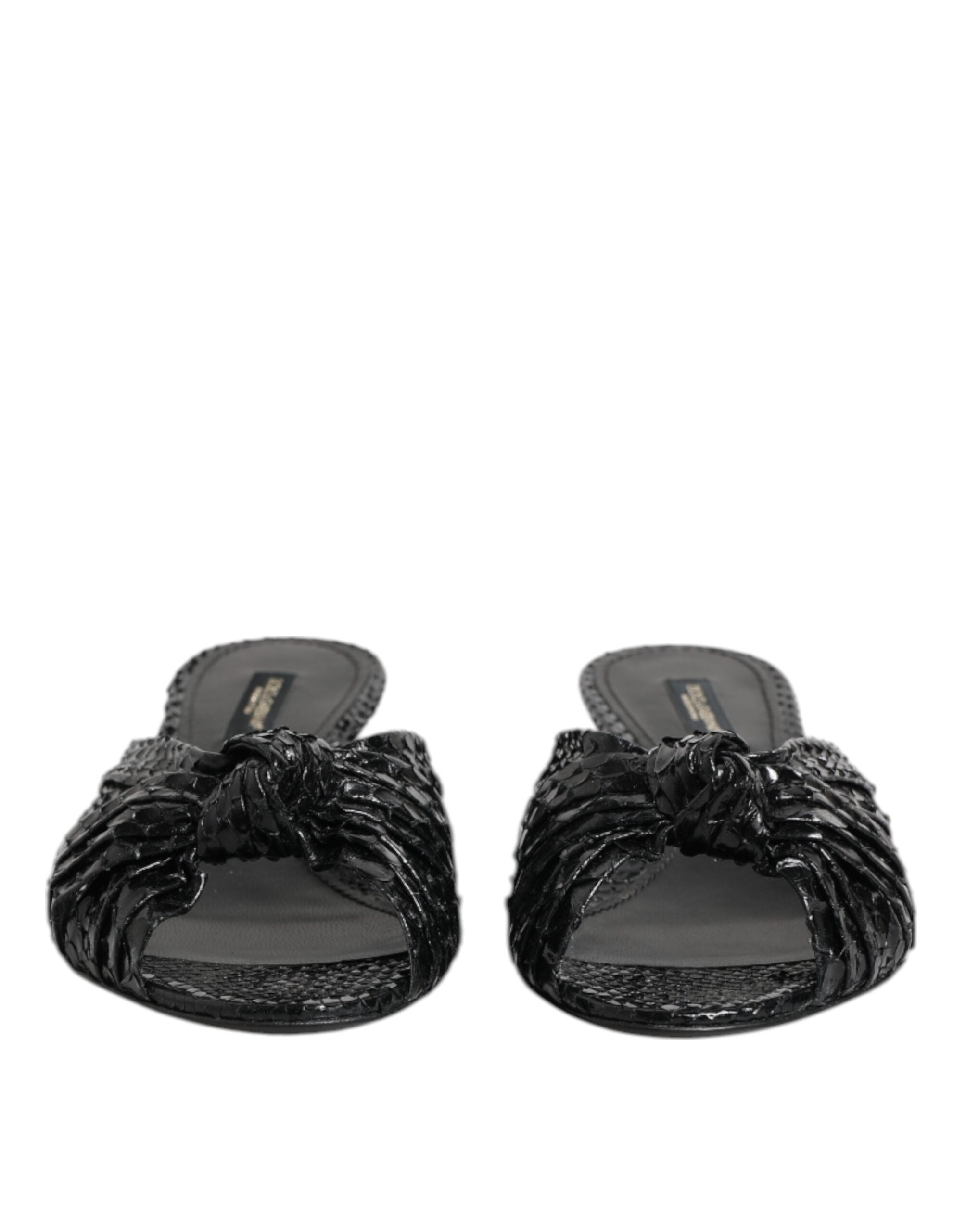 Dolce & Gabbana Black Leather Heels Slides Sandals Women's Shoes