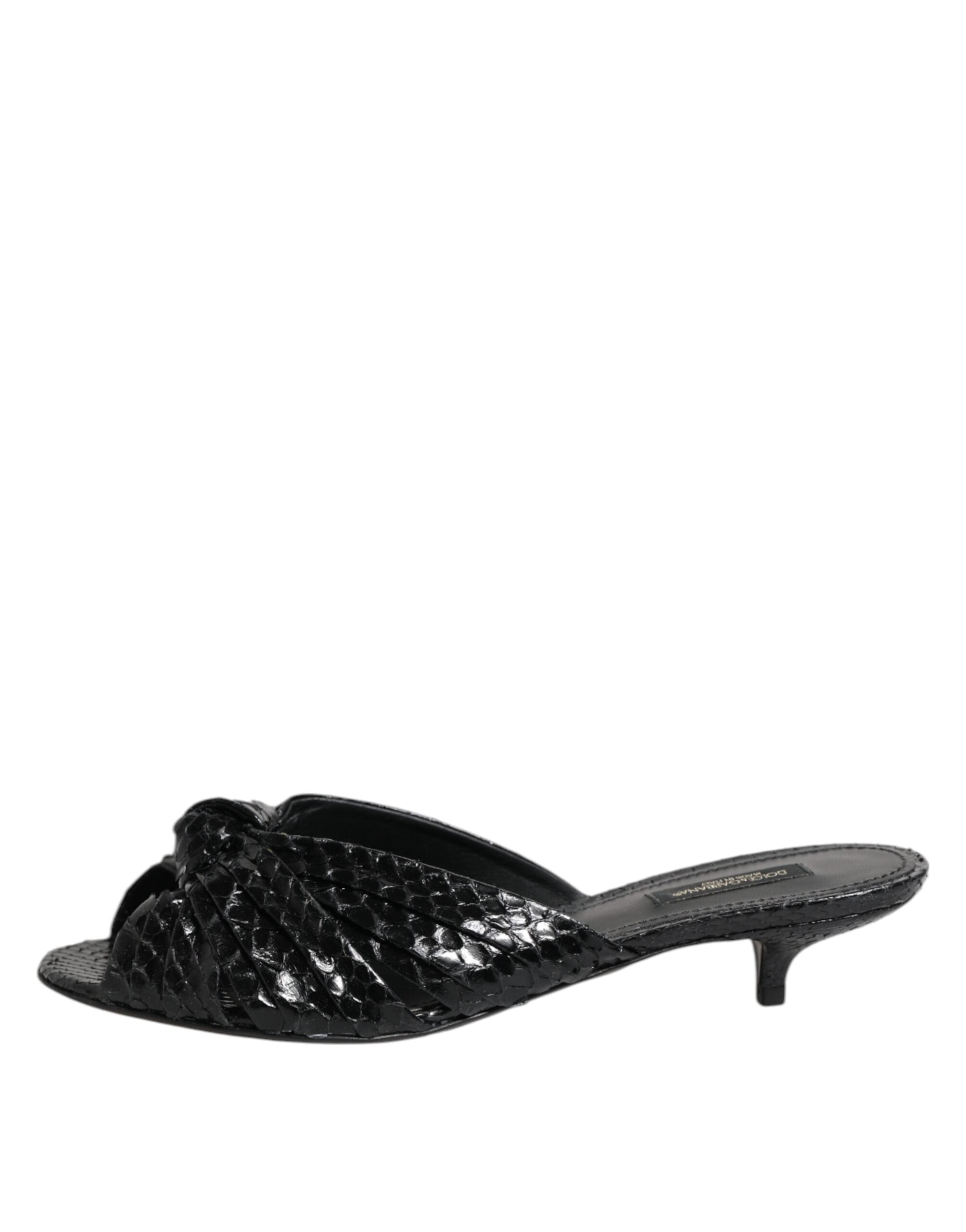 Dolce & Gabbana Black Leather Heels Slides Sandals Women's Shoes