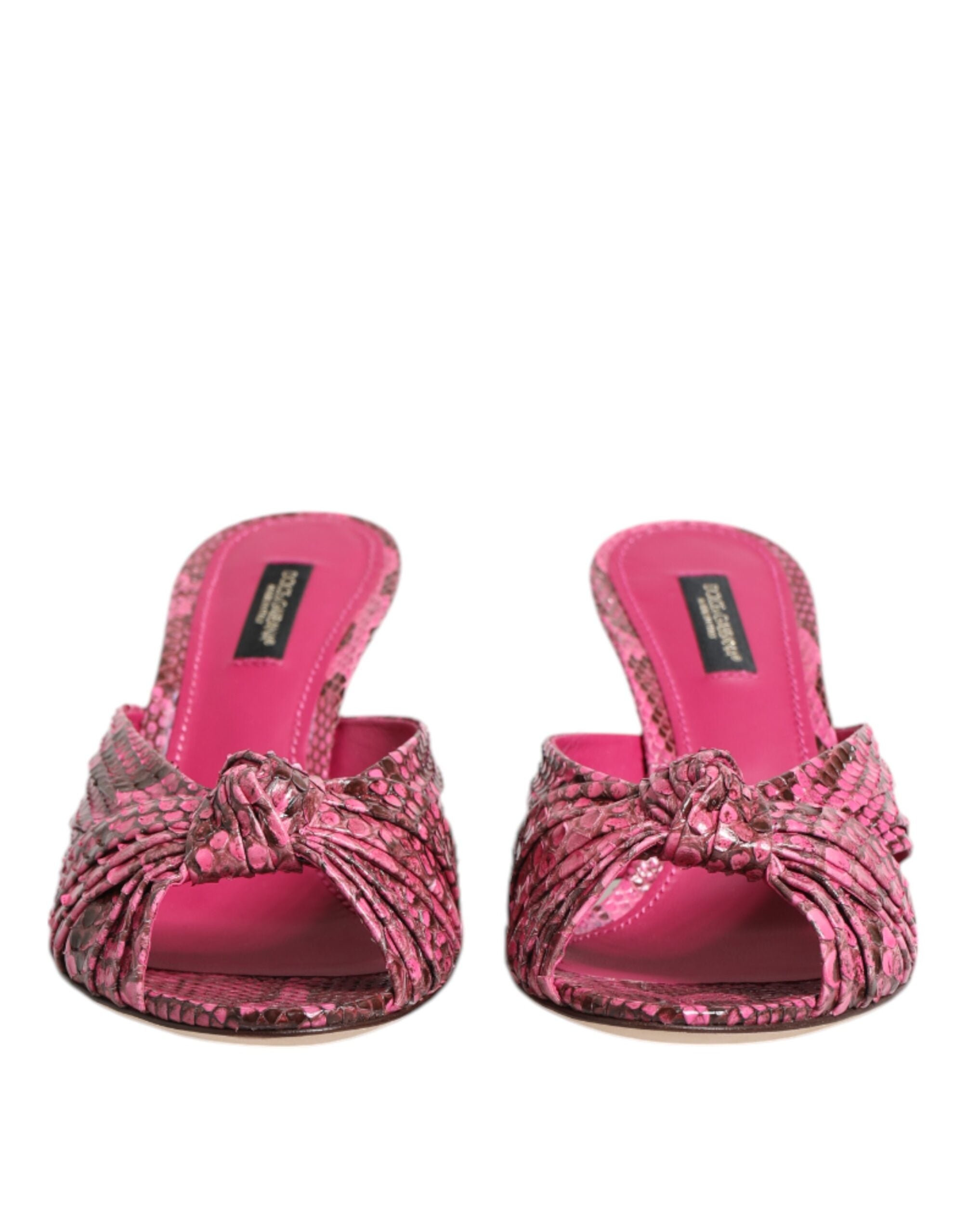 Dolce & Gabbana Pink Leather Heels Slides Sandals Women's Shoes