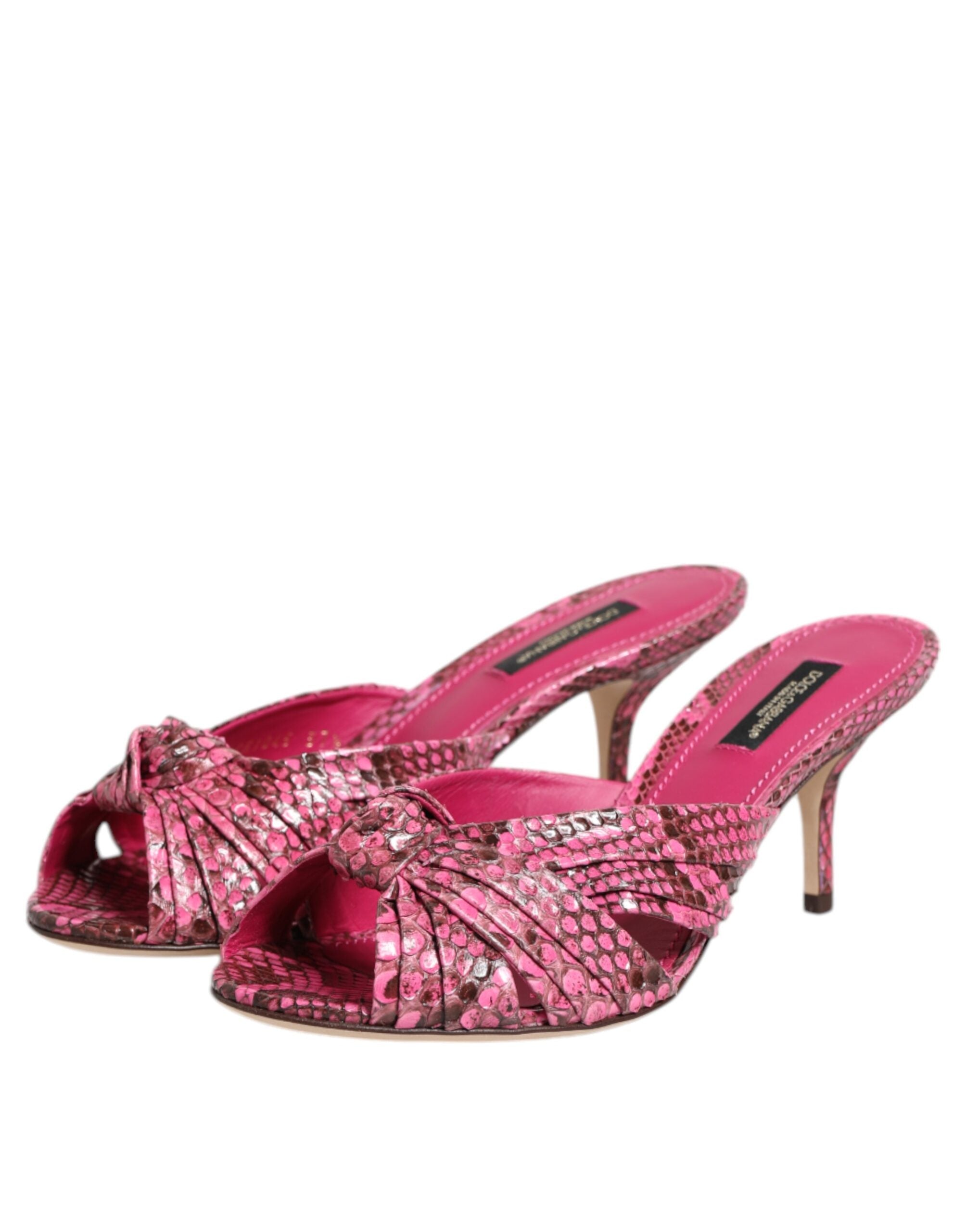 Dolce & Gabbana Pink Leather Heels Slides Sandals Women's Shoes