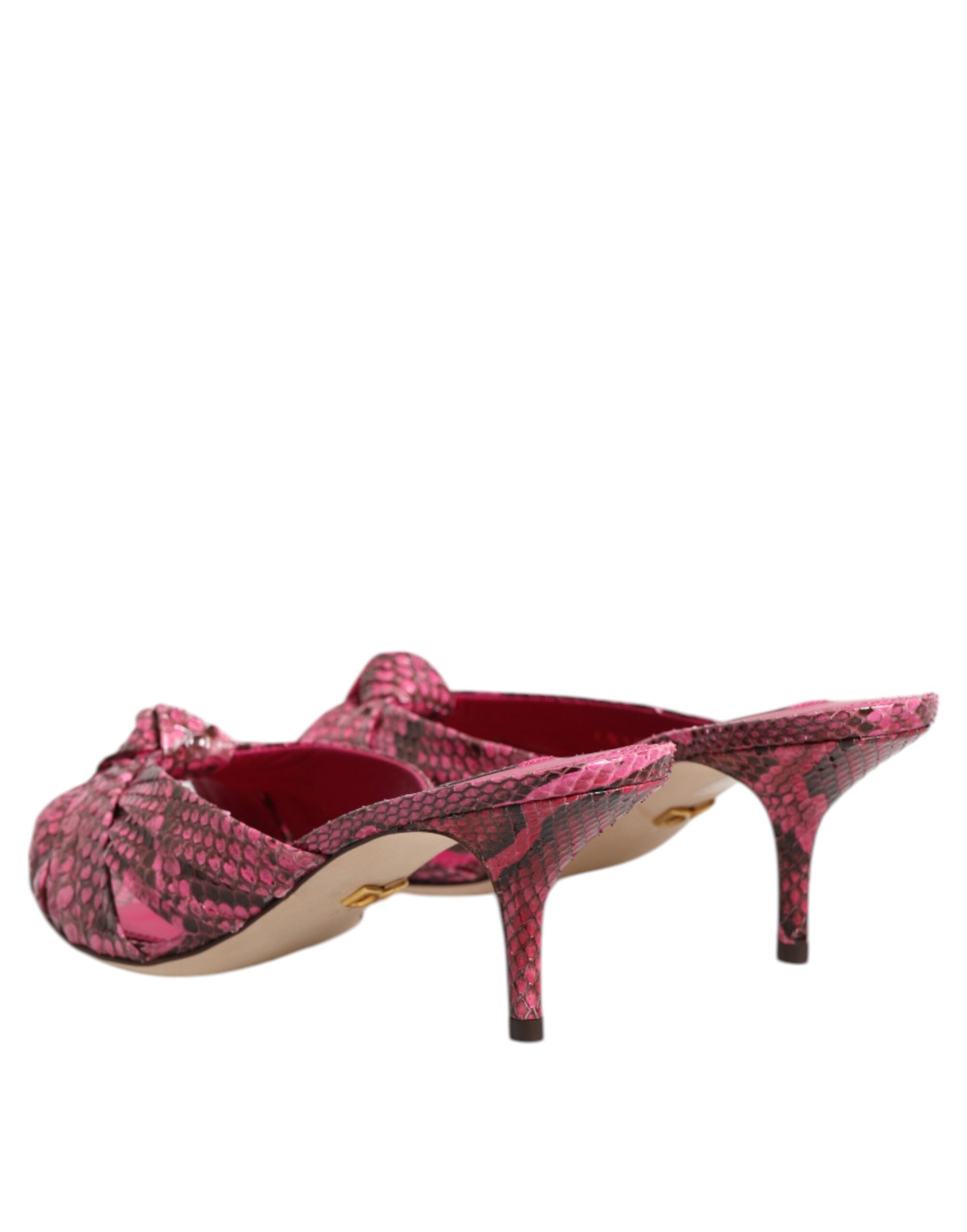 Dolce & Gabbana Pink Leather Heels Slides Sandals Women's Shoes