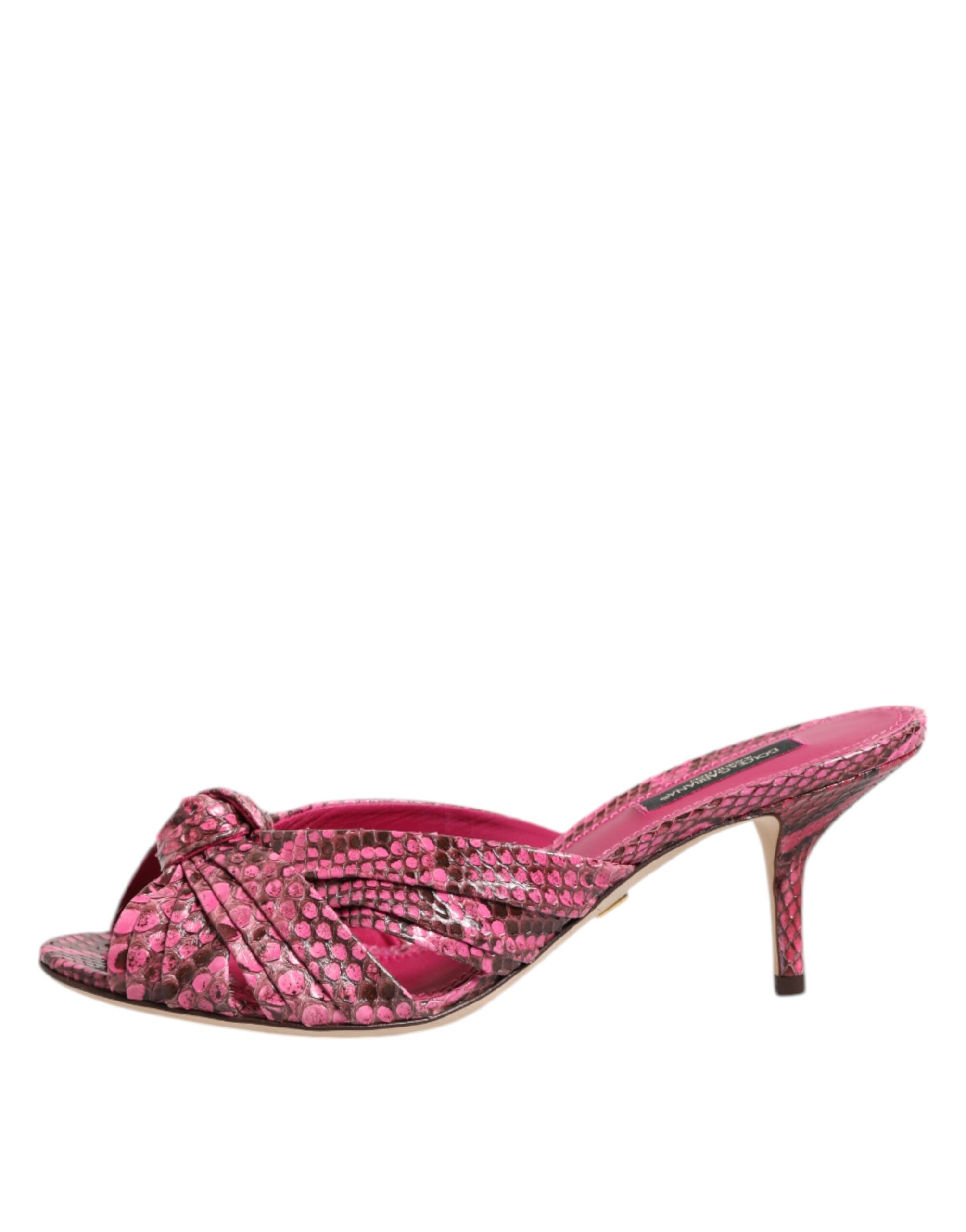 Dolce & Gabbana Pink Leather Heels Slides Sandals Women's Shoes
