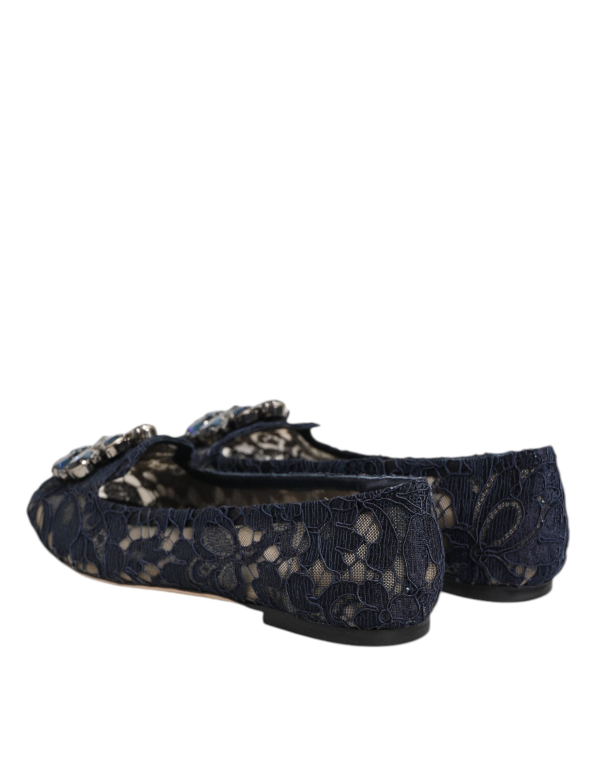 Dolce & Gabbana Blue Taormina Lace Crystals Flats Women's Shoes