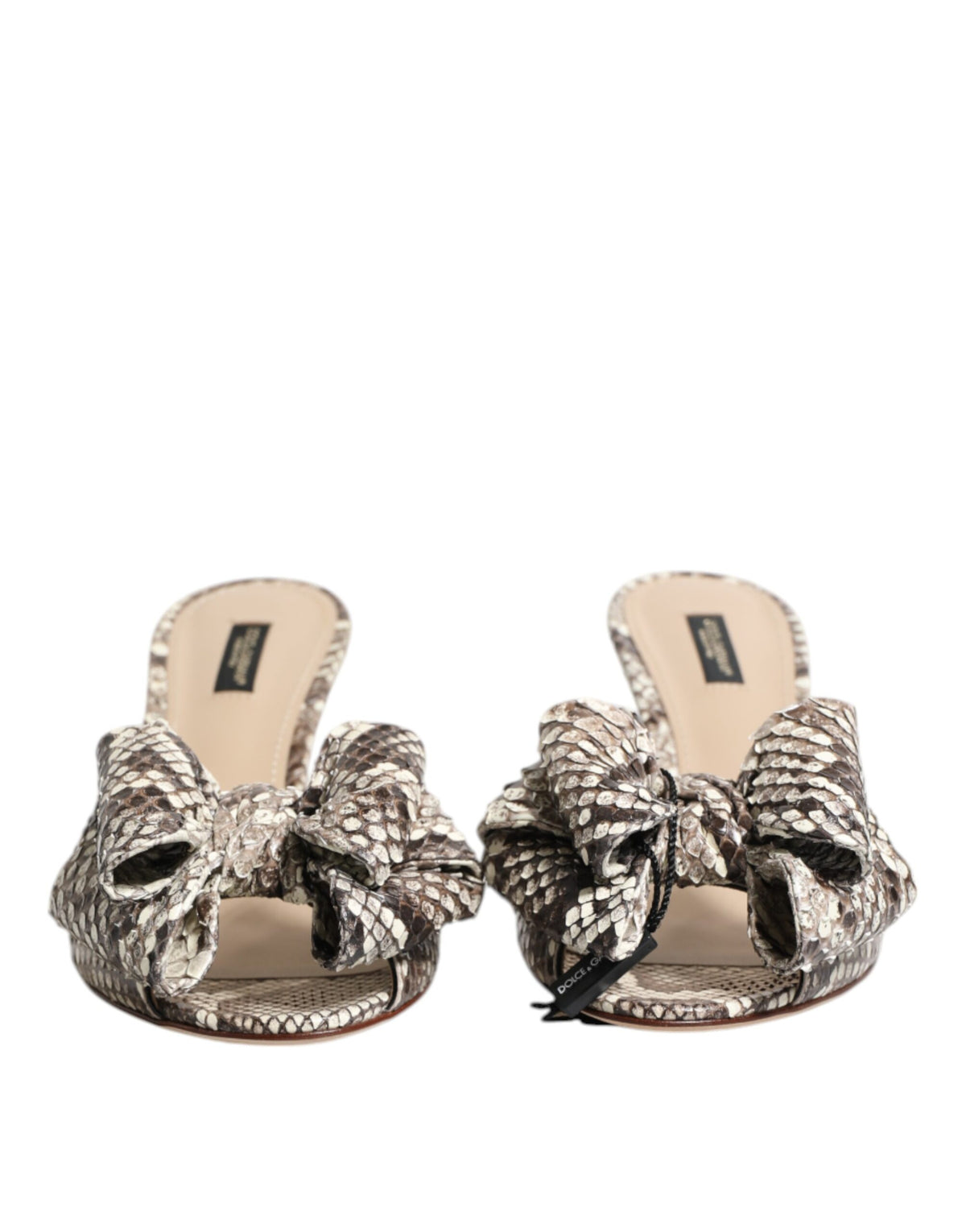 Dolce & Gabbana Multicolor Keira Bow Leather Peep Toe Mules Women's Shoes