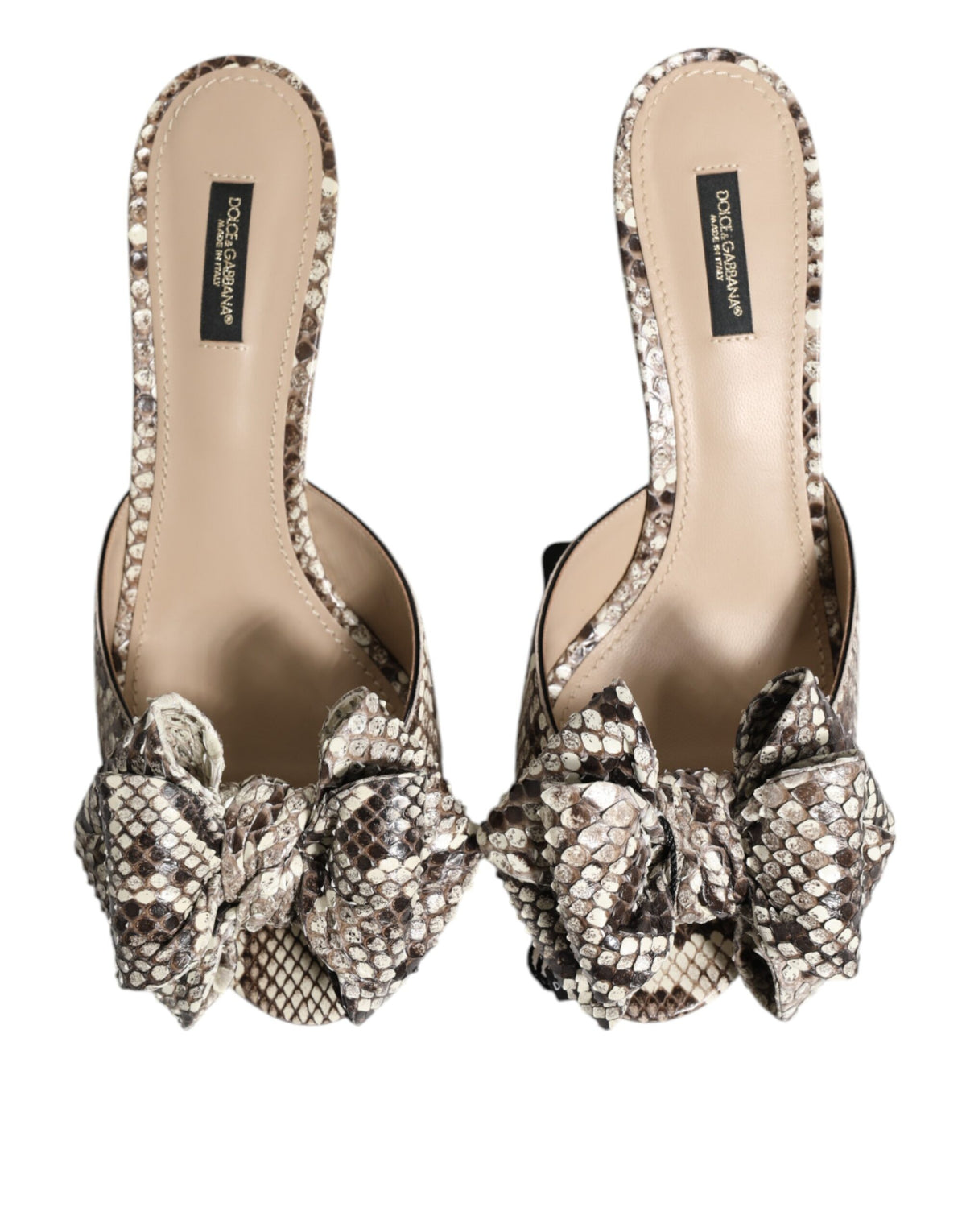 Dolce & Gabbana Multicolor Keira Bow Leather Peep Toe Mules Women's Shoes