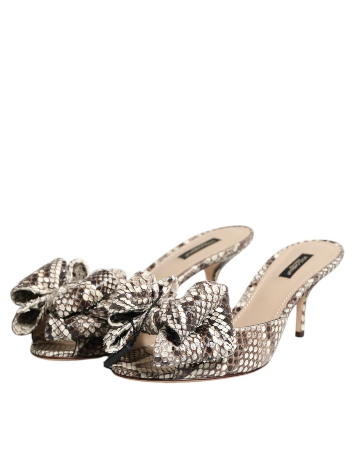 Dolce & Gabbana Multicolor Keira Bow Leather Peep Toe Mules Women's Shoes