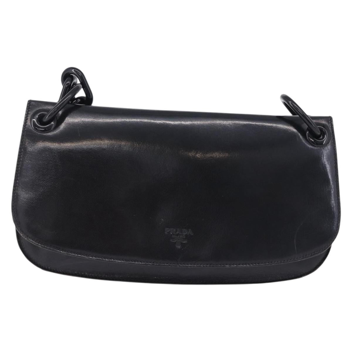 Prada Chain Shoulder Leather Black Leather Shoulder Bag Bag (Pre-Owned)