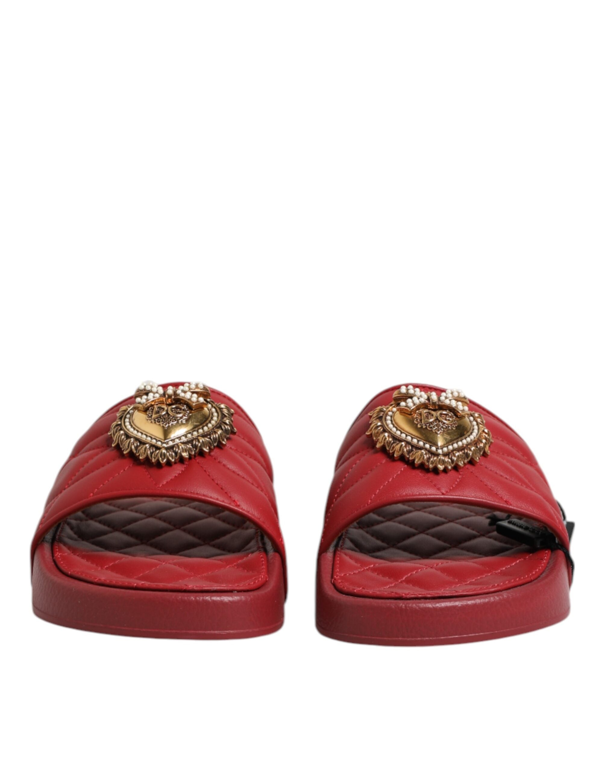 Dolce & Gabbana Red Devotion Matelassé Leather Slides Women's Shoes