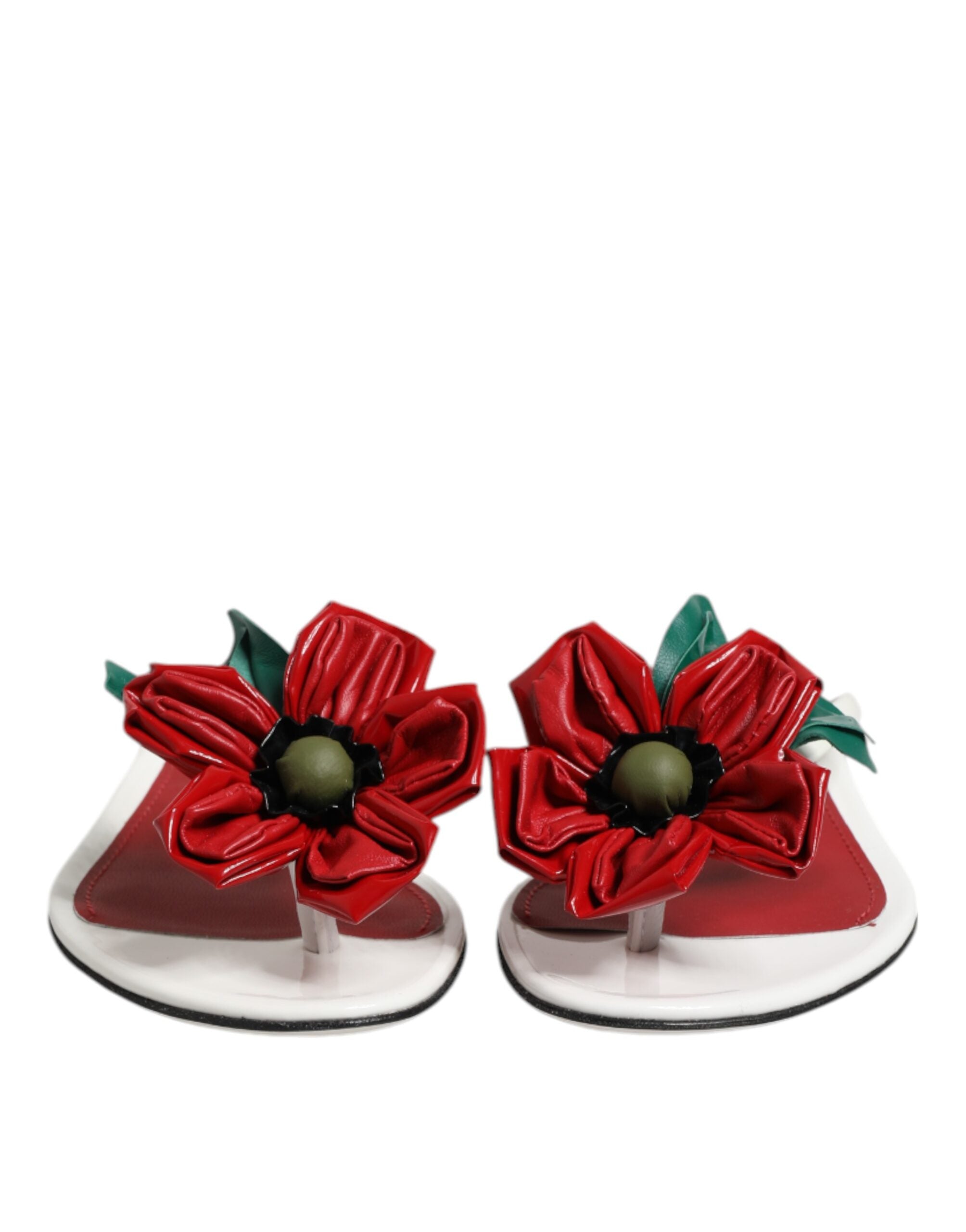 Dolce & Gabbana Red White KEIRA Flower Leather Sandals Women's Shoes