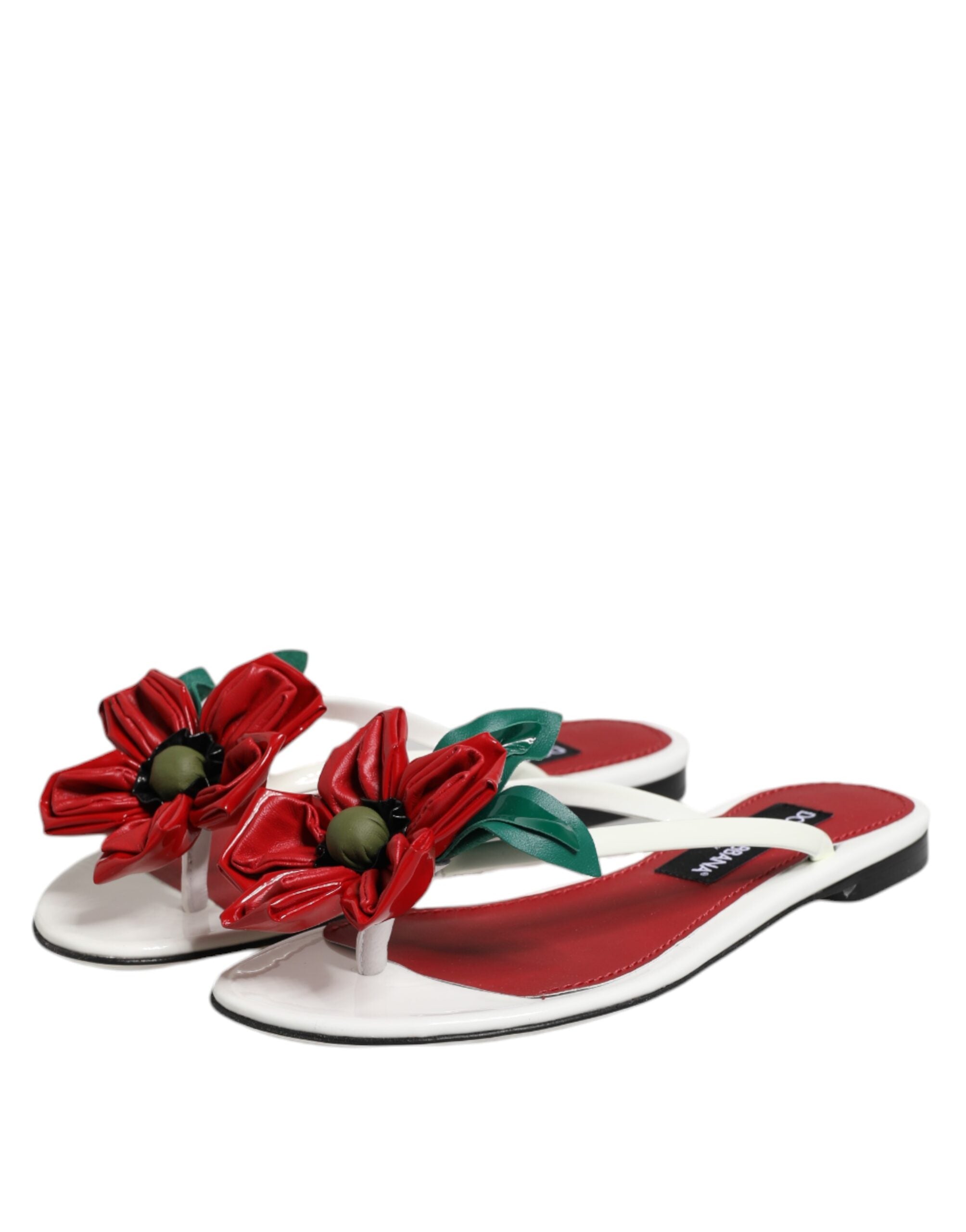 Dolce & Gabbana Red White KEIRA Flower Leather Sandals Women's Shoes