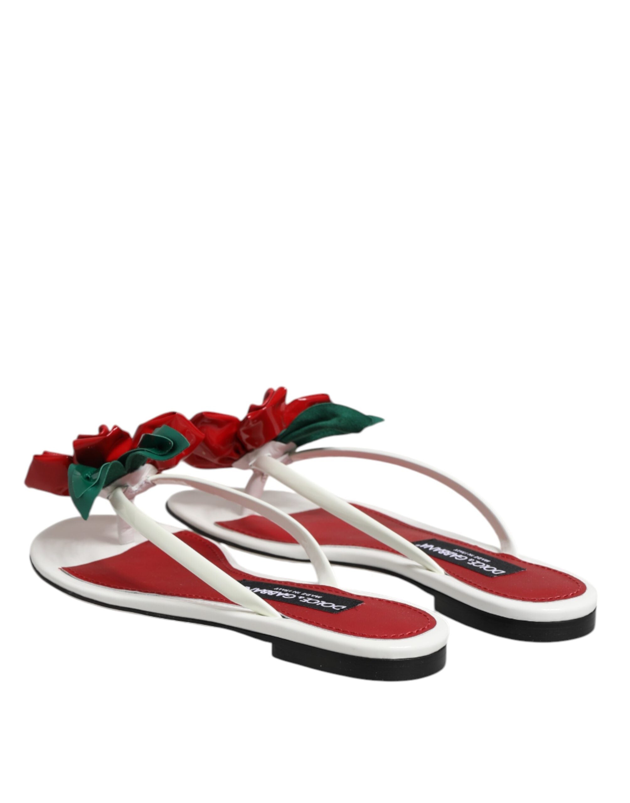 Dolce & Gabbana Red White KEIRA Flower Leather Sandals Women's Shoes