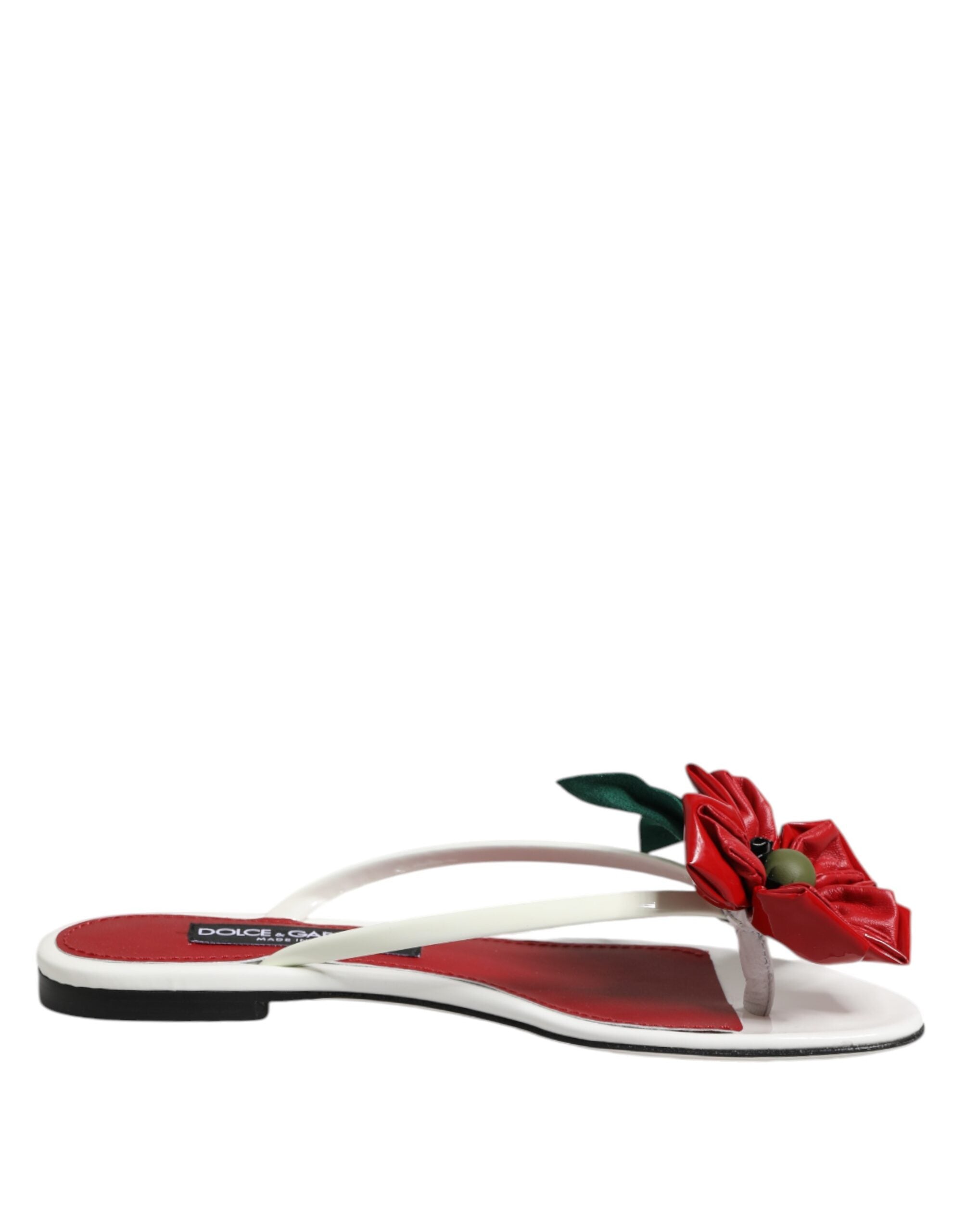 Dolce & Gabbana Red White KEIRA Flower Leather Sandals Women's Shoes