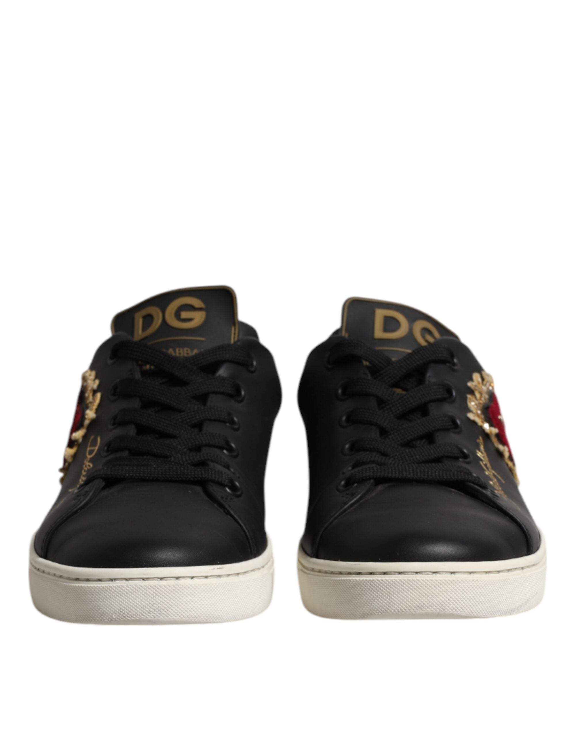 Dolce & Gabbana Black Leather Sacred Heart Sneakers Women's Shoes (Pre-Owned)