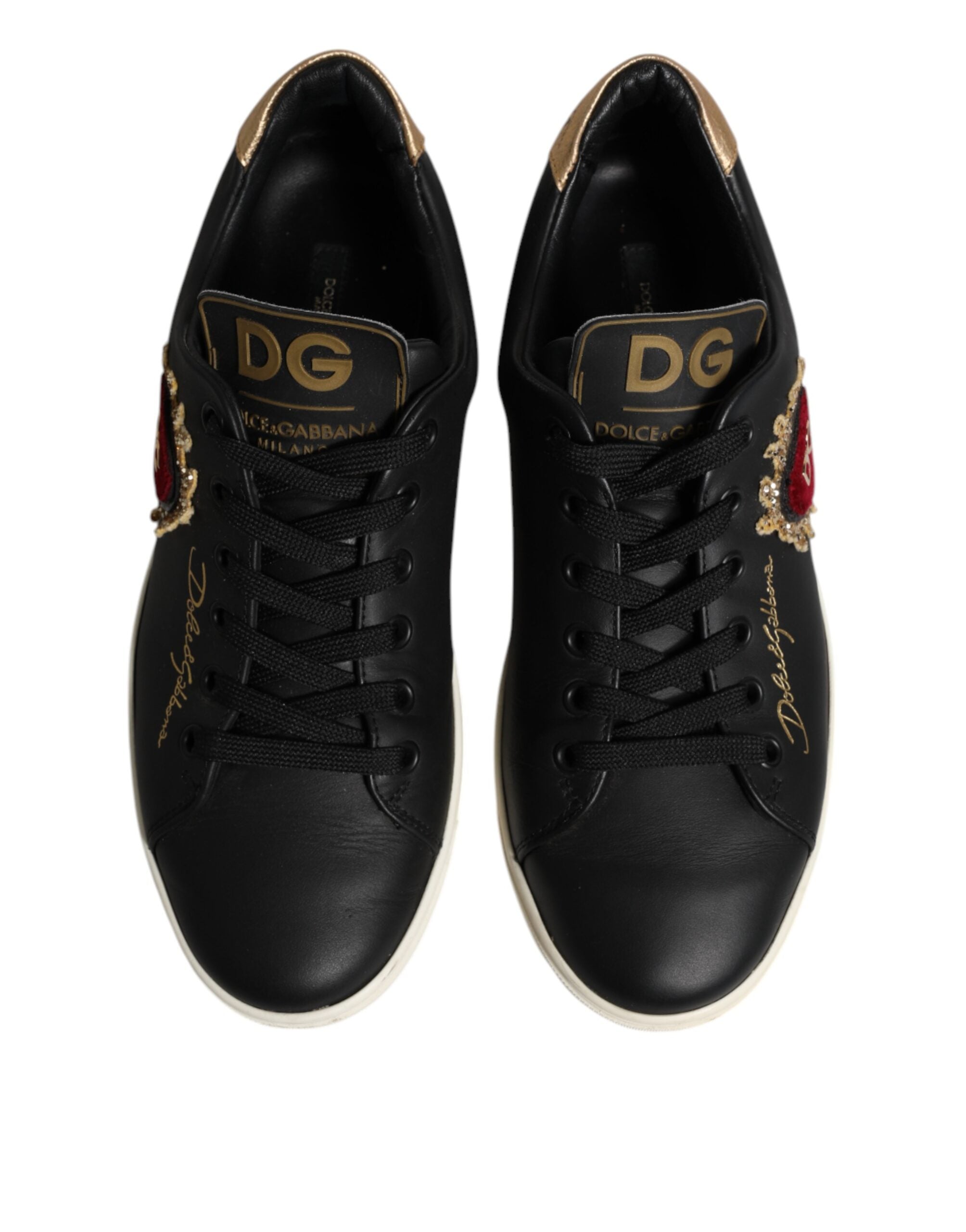Dolce & Gabbana Black Leather Sacred Heart Sneakers Women's Shoes (Pre-Owned)