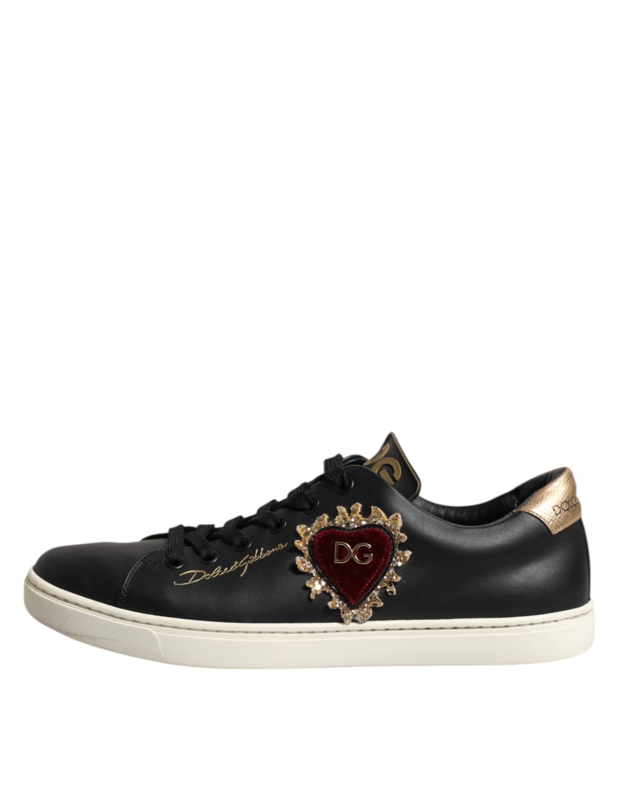 Dolce & Gabbana Black Leather Sacred Heart Sneakers Women's Shoes (Pre-Owned)