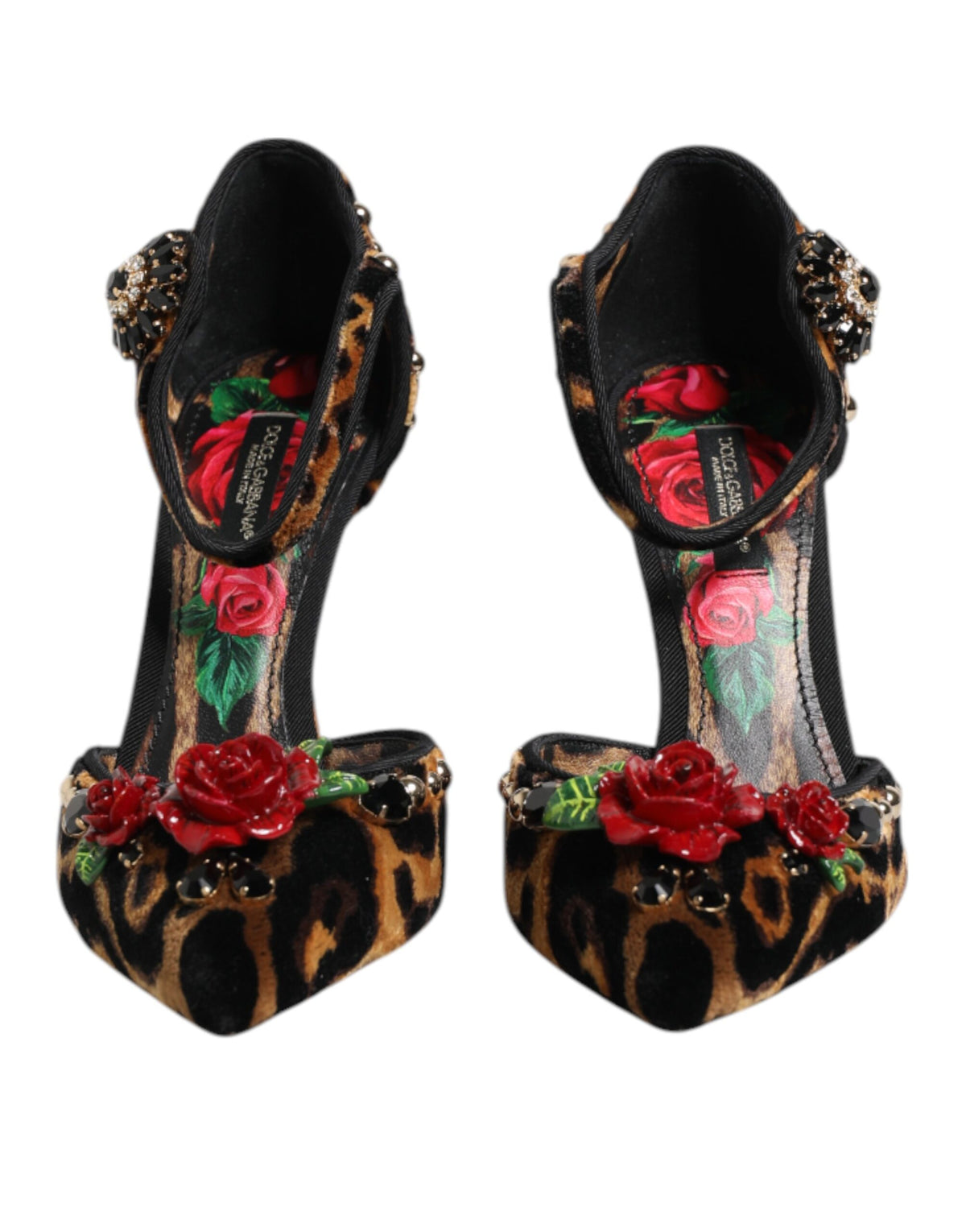 Dolce & Gabbana Brown Leopard Crystal Roses Pumps Women's Shoes
