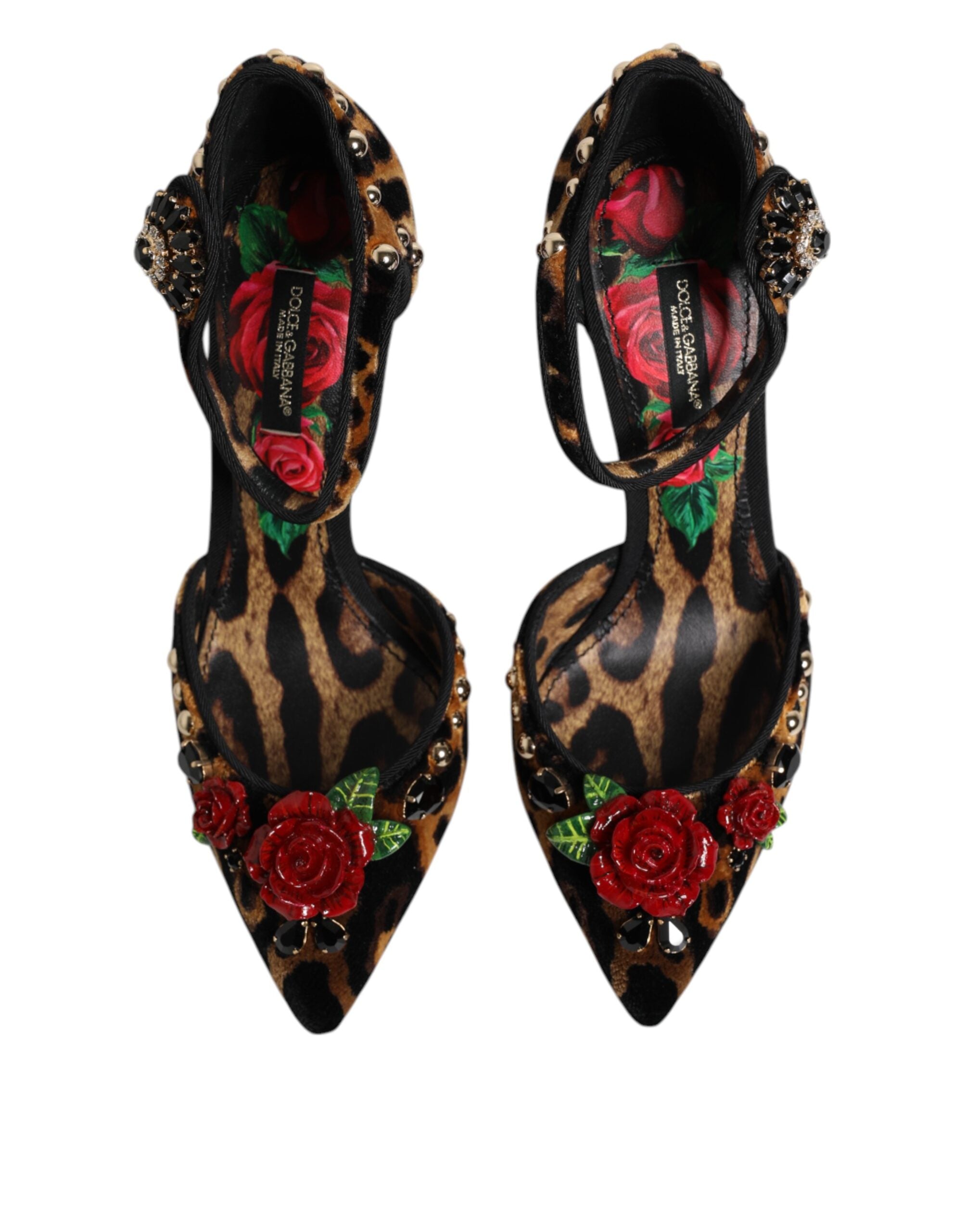 Dolce & Gabbana Brown Leopard Crystal Roses Pumps Women's Shoes