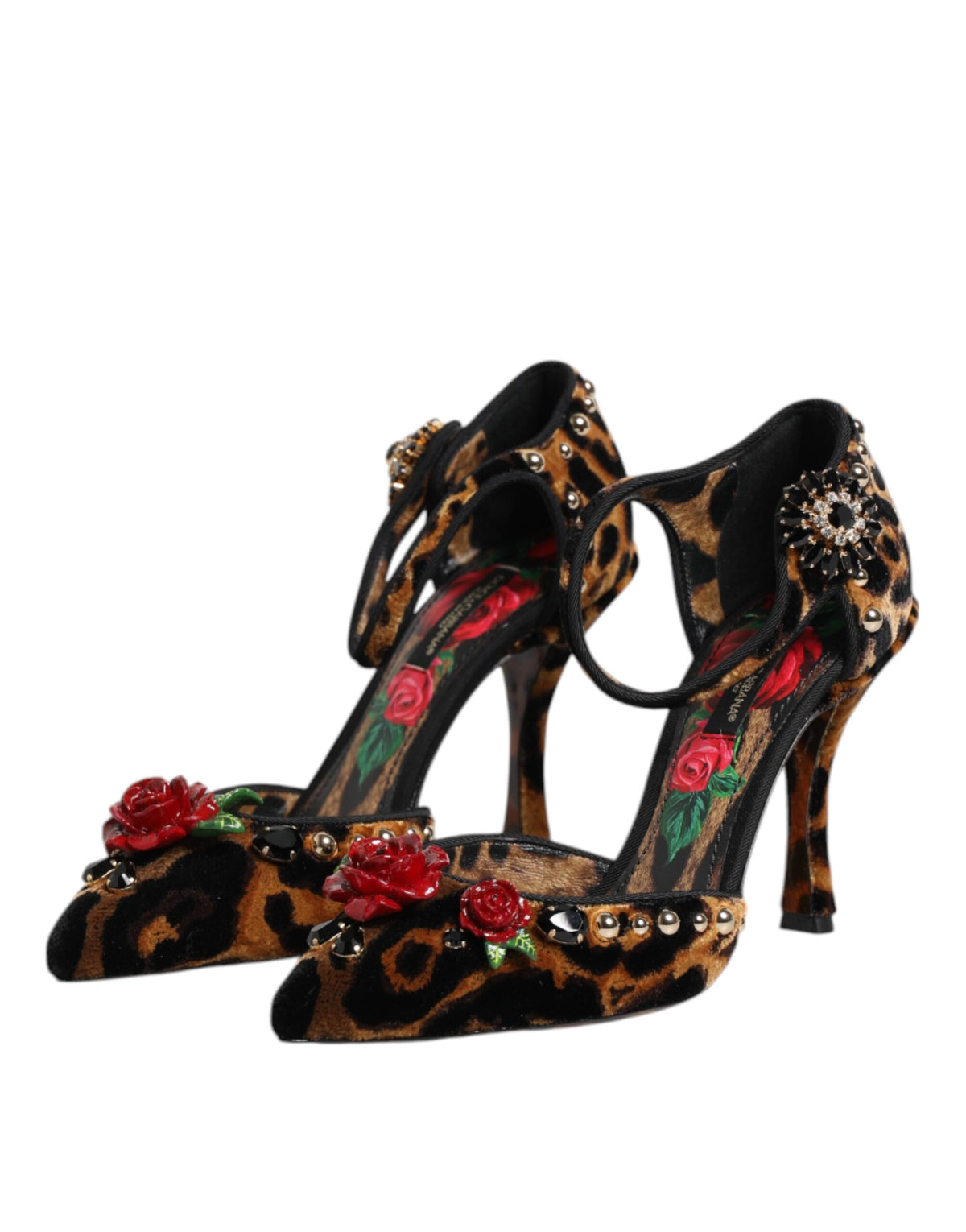 Dolce & Gabbana Brown Leopard Crystal Roses Pumps Women's Shoes