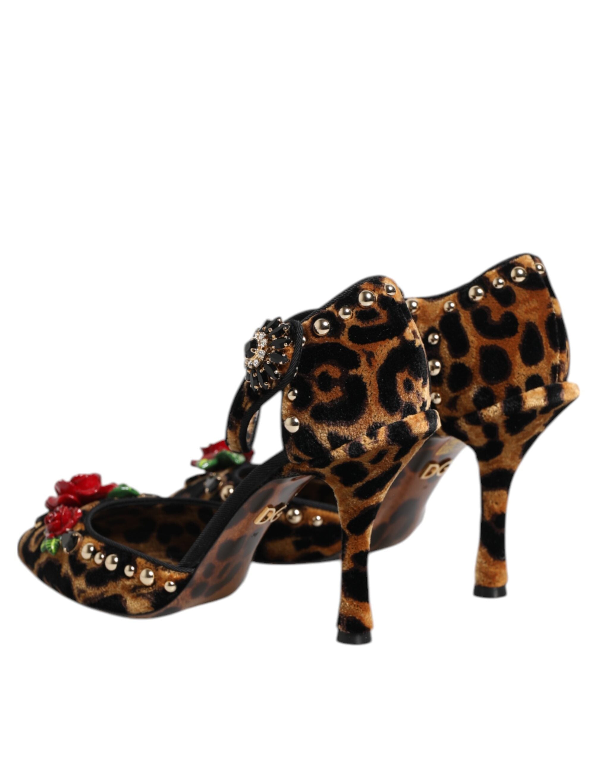 Dolce & Gabbana Brown Leopard Crystal Roses Pumps Women's Shoes