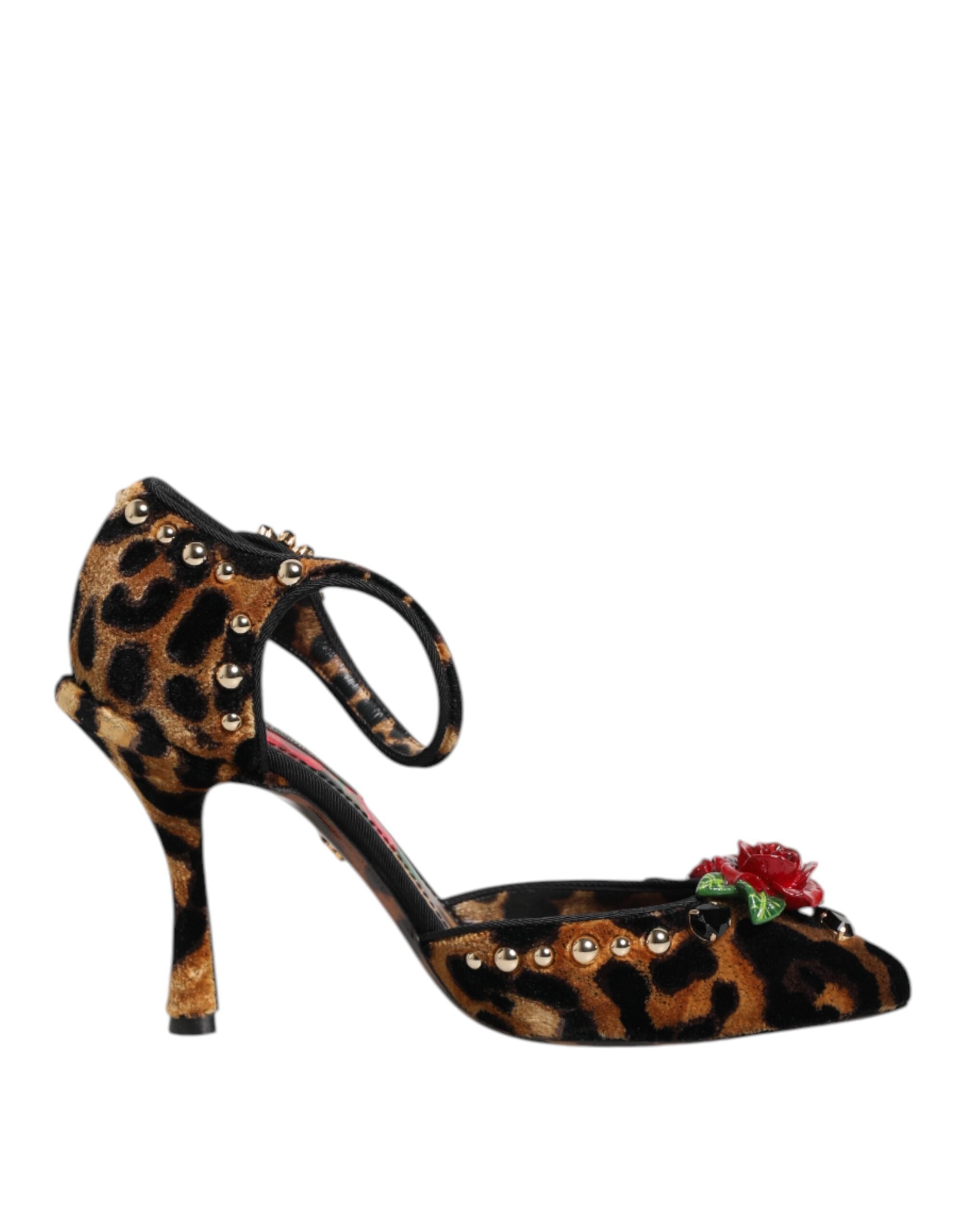 Dolce & Gabbana Brown Leopard Crystal Roses Pumps Women's Shoes
