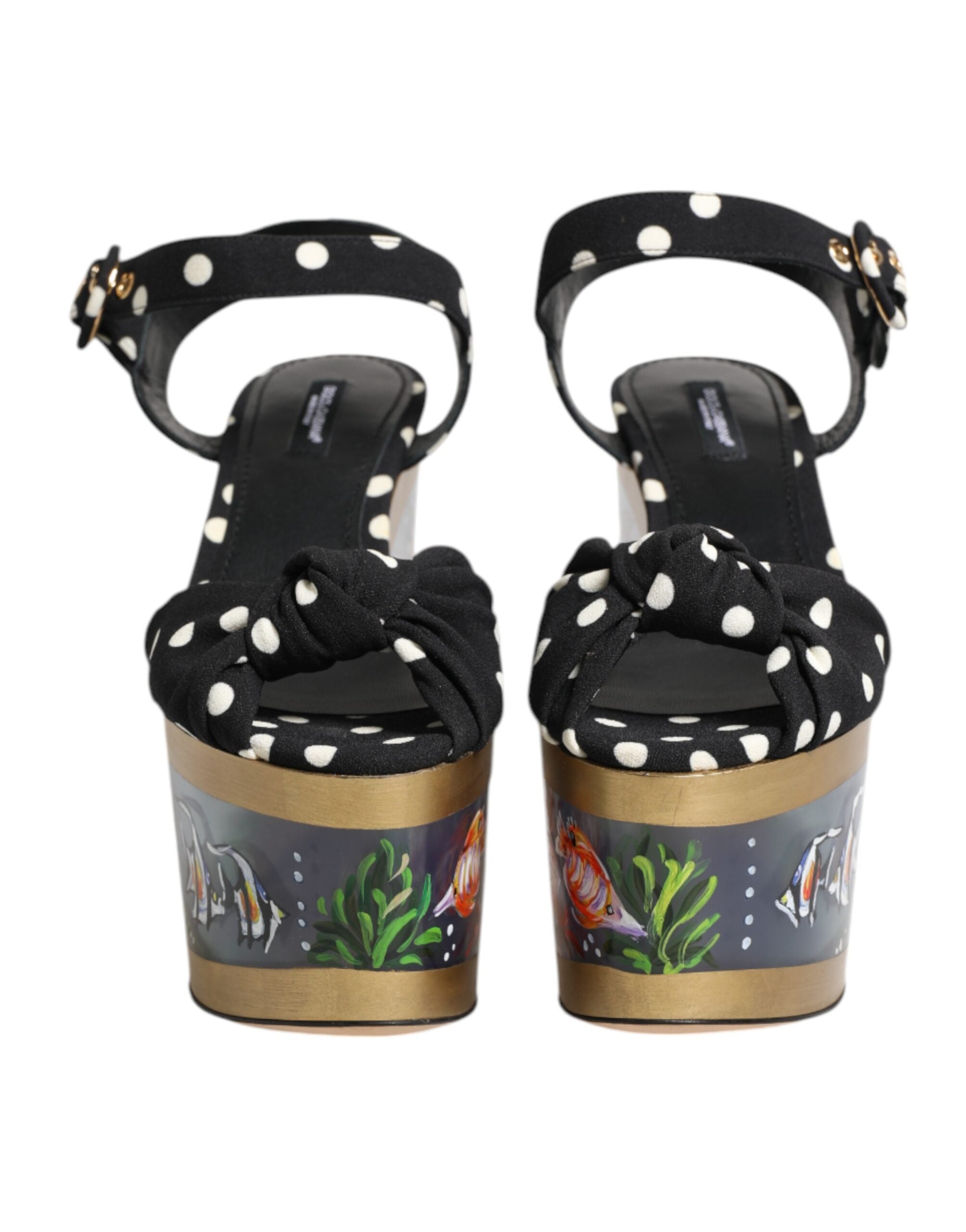 Dolce & Gabbana Multicolor Fish Polka Dot Wedge Sandals Women's Shoes