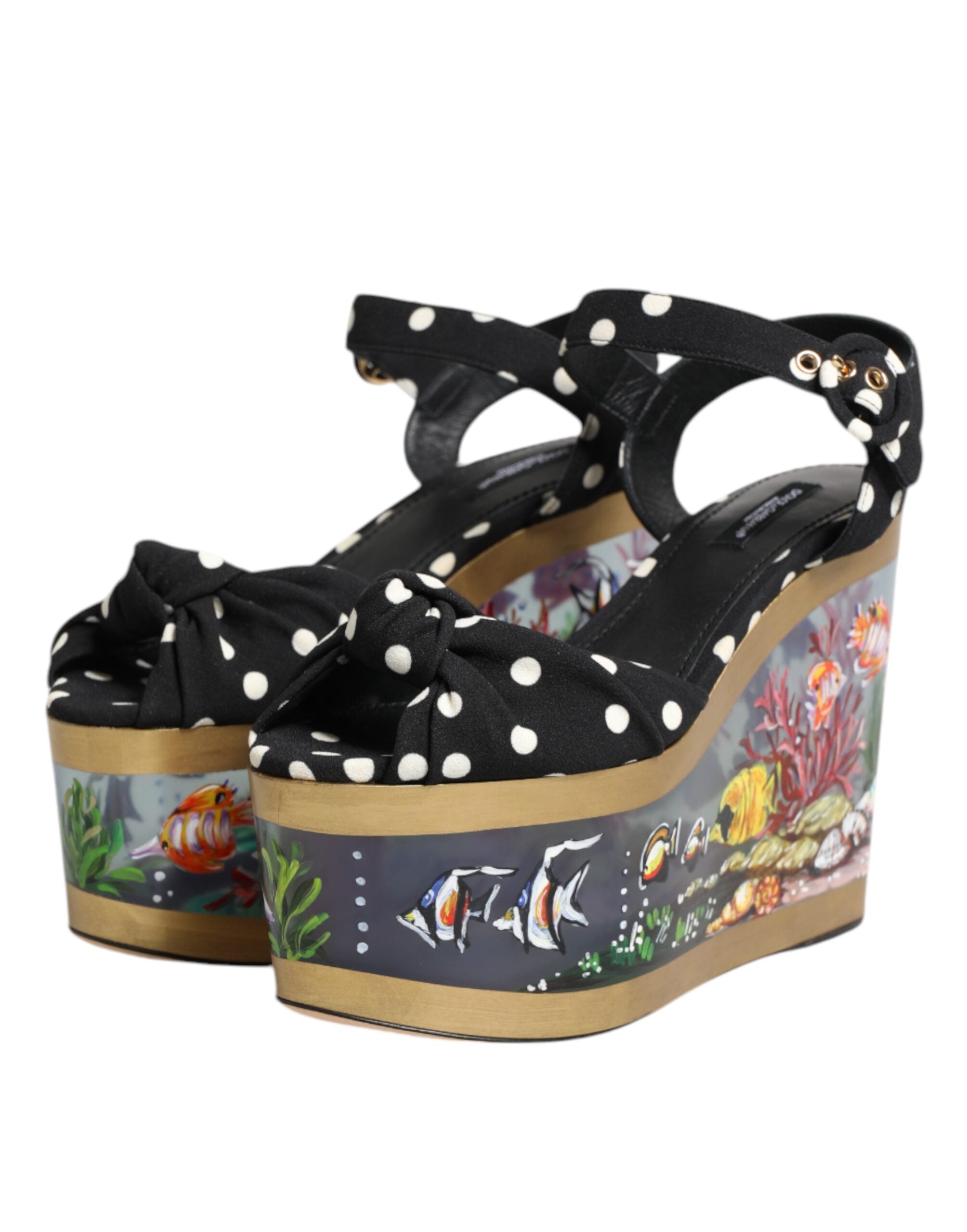 Dolce & Gabbana Multicolor Fish Polka Dot Wedge Sandals Women's Shoes
