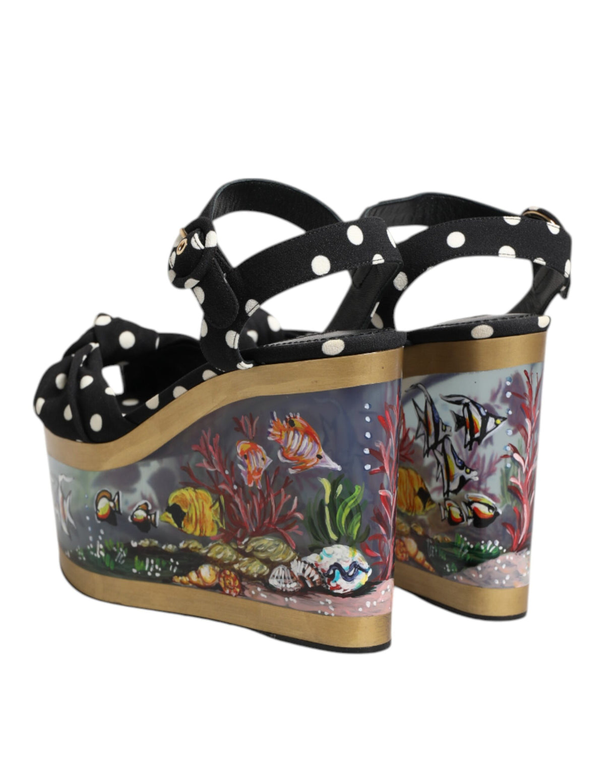 Dolce & Gabbana Multicolor Fish Polka Dot Wedge Sandals Women's Shoes