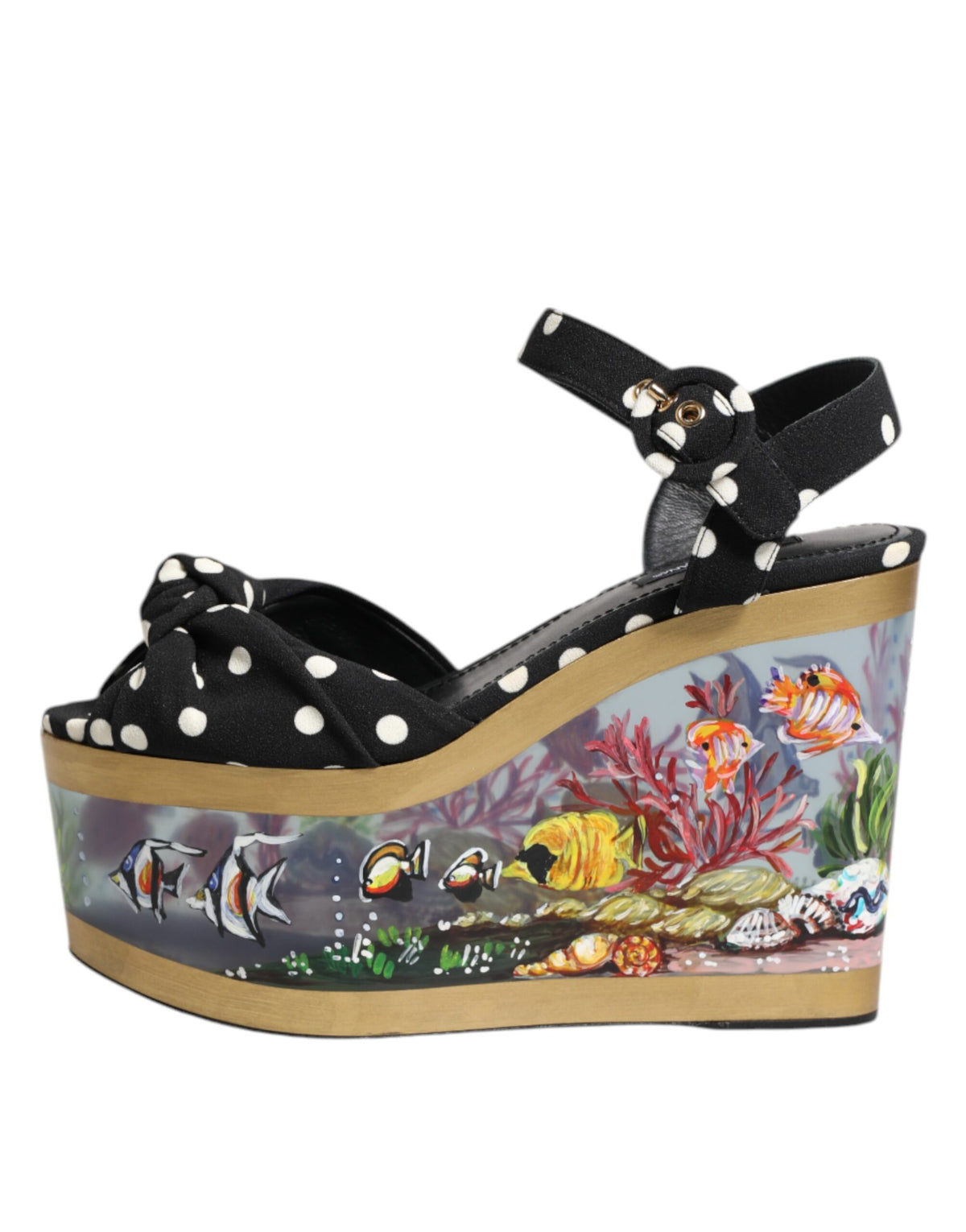 Dolce & Gabbana Multicolor Fish Polka Dot Wedge Sandals Women's Shoes