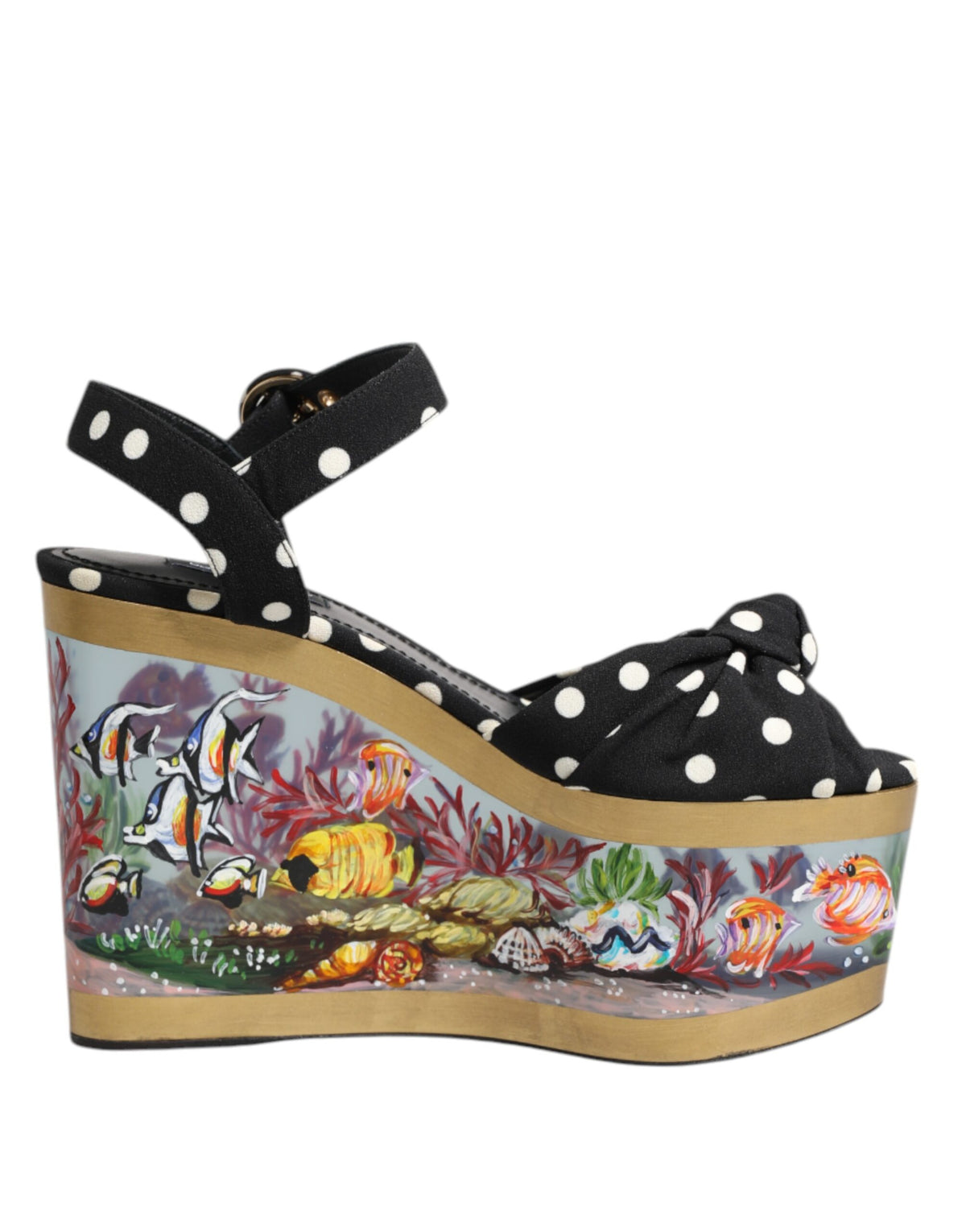 Dolce & Gabbana Multicolor Fish Polka Dot Wedge Sandals Women's Shoes
