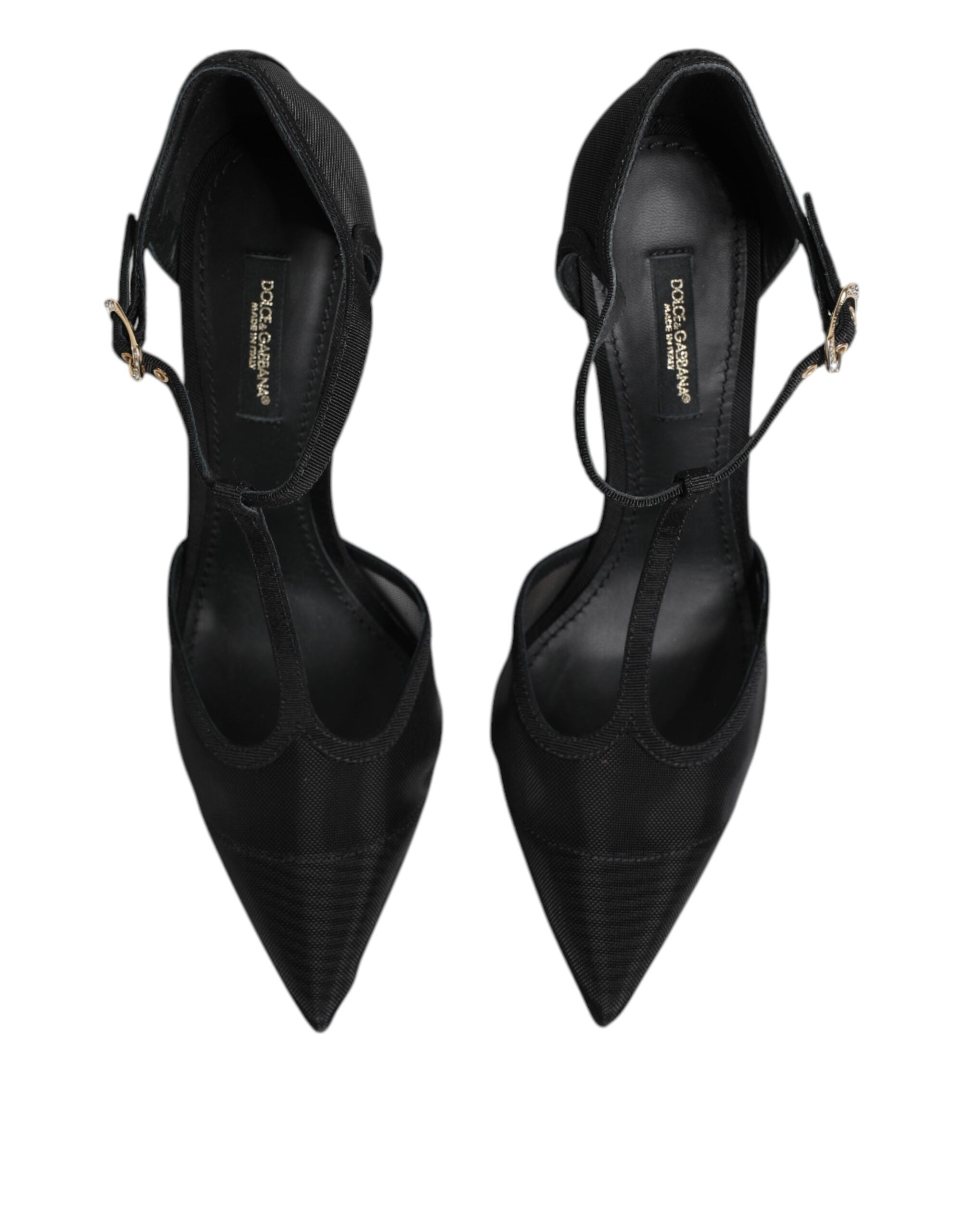 Dolce & Gabbana Black Mesh T-strap Stiletto High Heels Women's Shoes