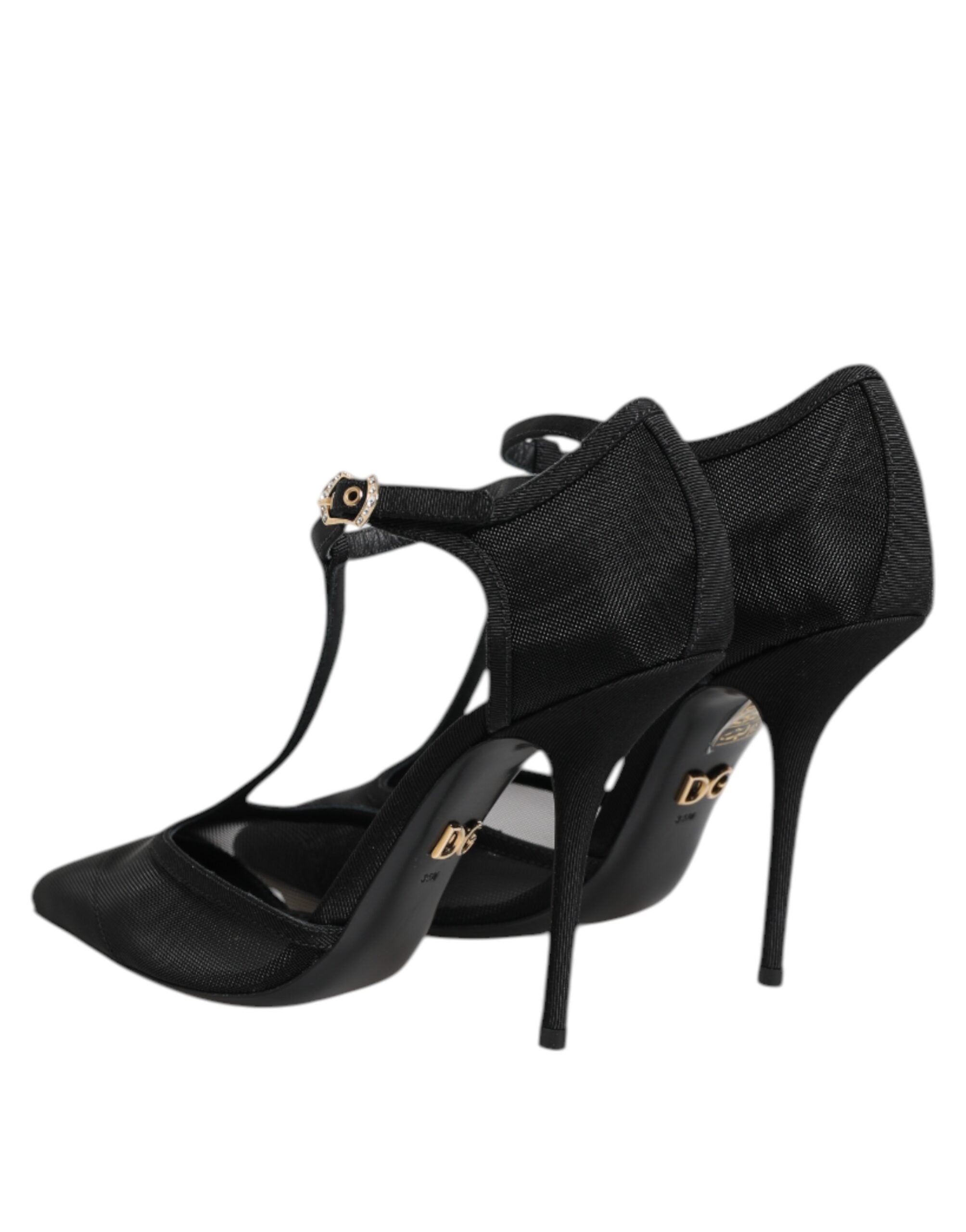 Dolce & Gabbana Black Mesh T-strap Stiletto High Heels Women's Shoes