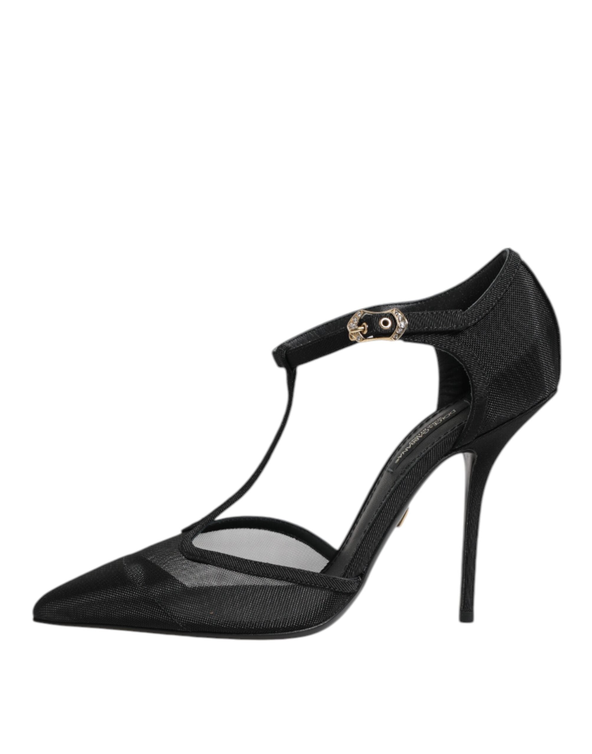 Dolce & Gabbana Black Mesh T-strap Stiletto High Heels Women's Shoes