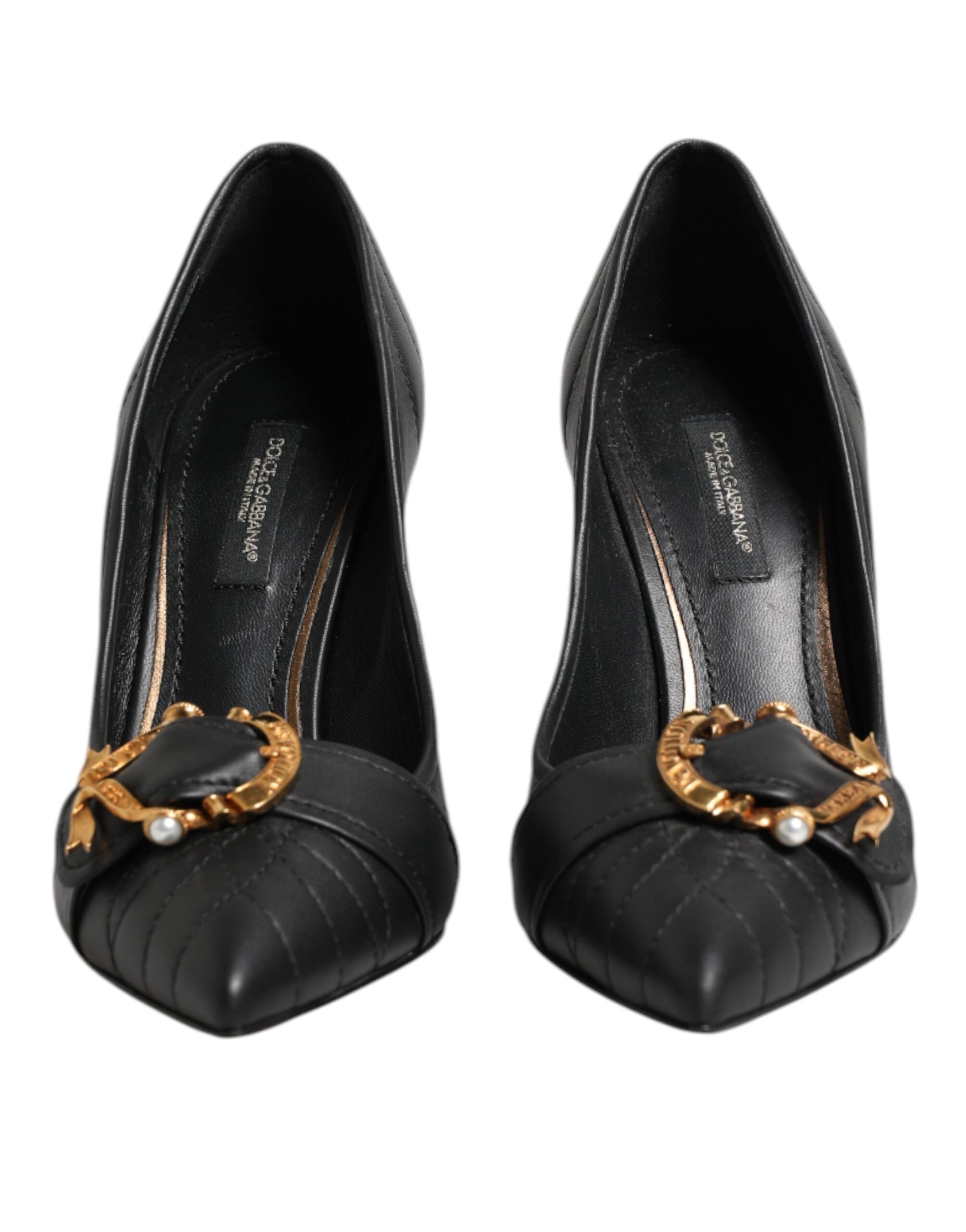 Dolce & Gabbana Black Devotion Leather Heels Pumps Women's Shoes
