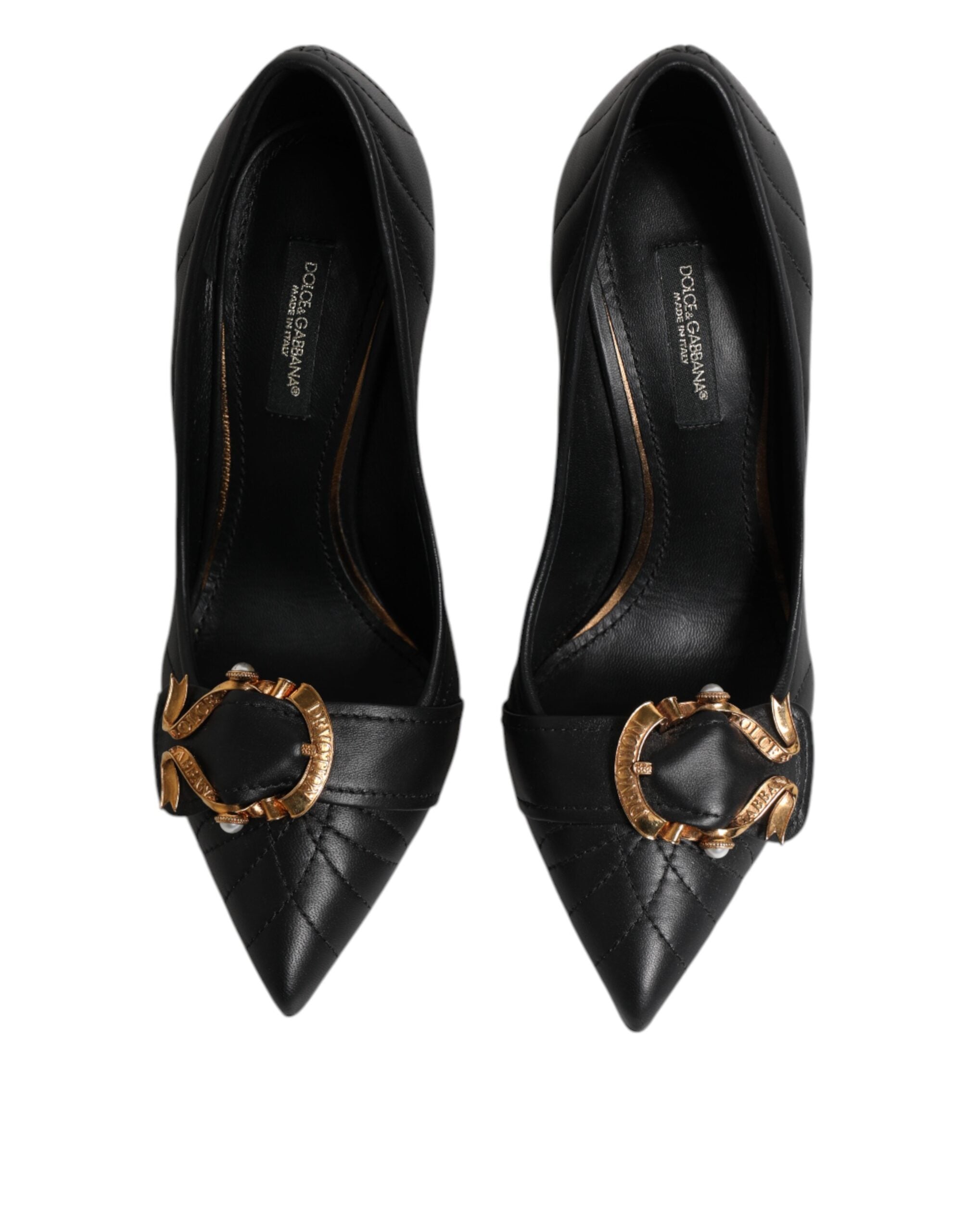 Dolce & Gabbana Black Devotion Leather Heels Pumps Women's Shoes