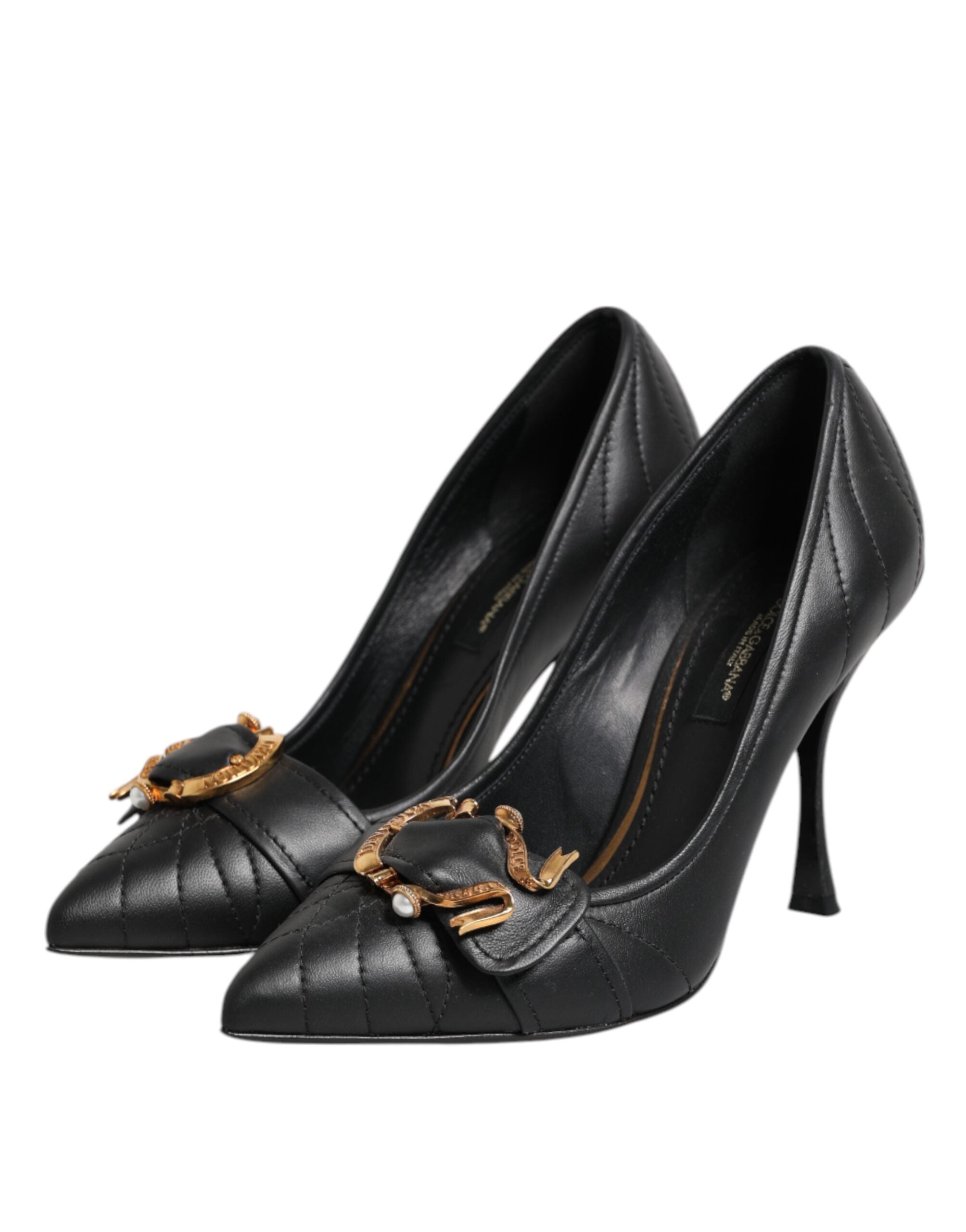 Dolce & Gabbana Black Devotion Leather Heels Pumps Women's Shoes