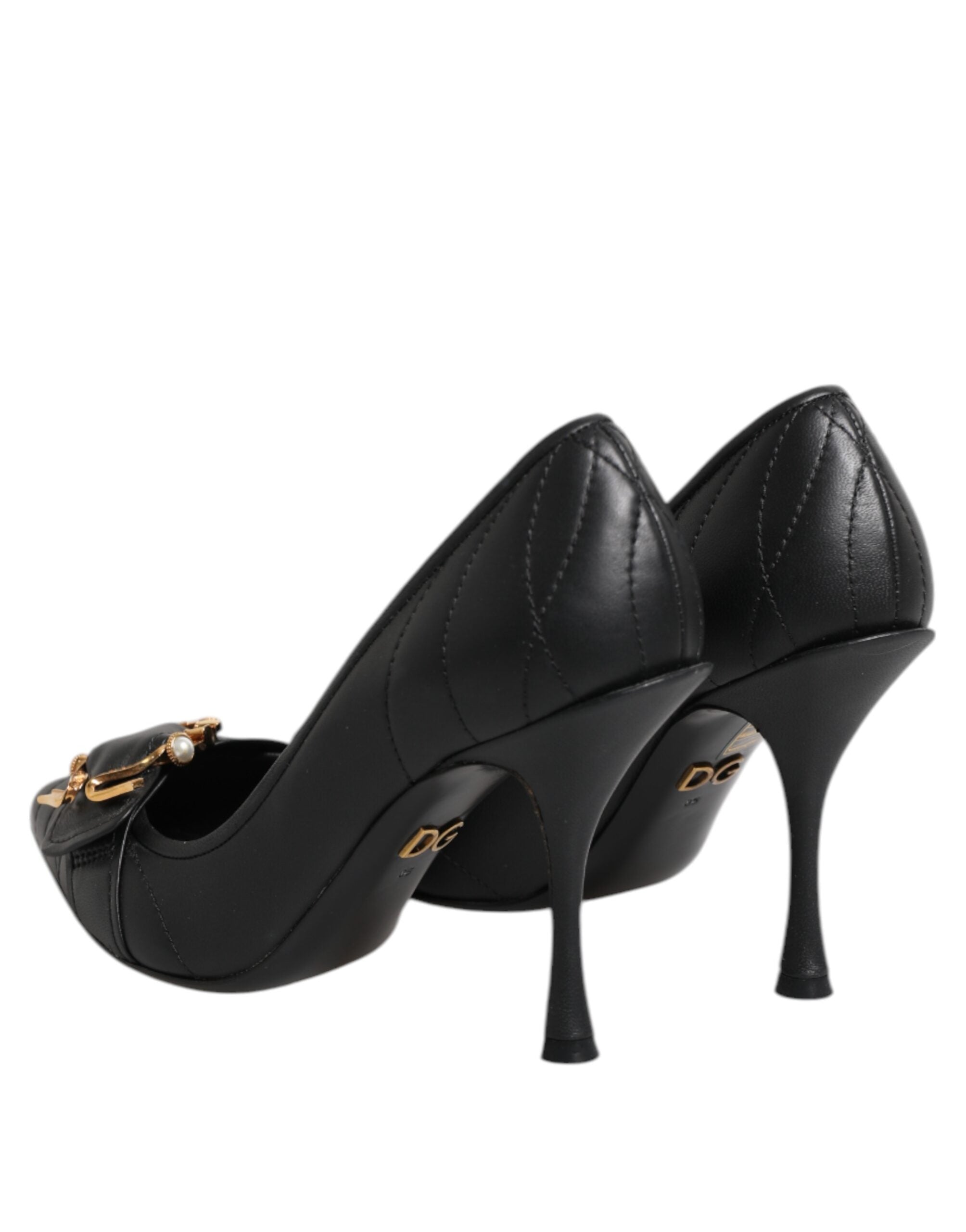 Dolce & Gabbana Black Devotion Leather Heels Pumps Women's Shoes