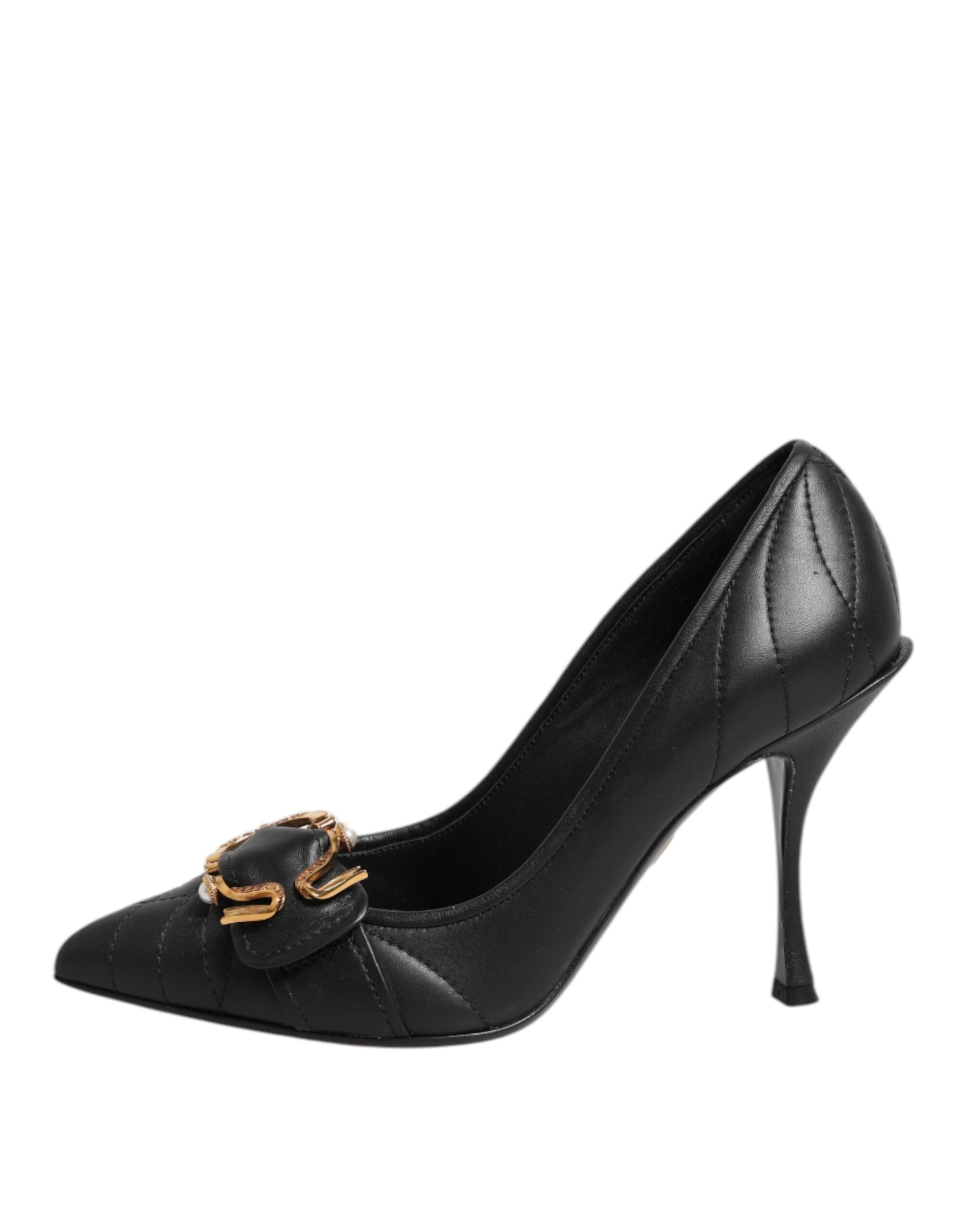 Dolce & Gabbana Black Devotion Leather Heels Pumps Women's Shoes